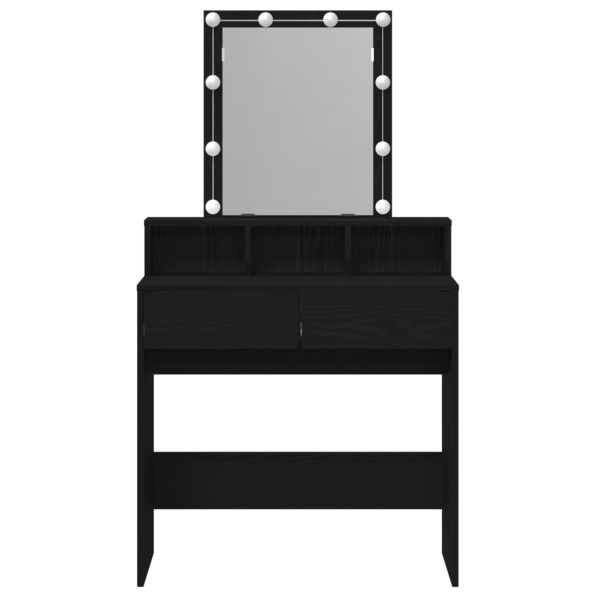 Dressing Table with Mirror&LED Lights Black Oak Engineered Wood - Image 4