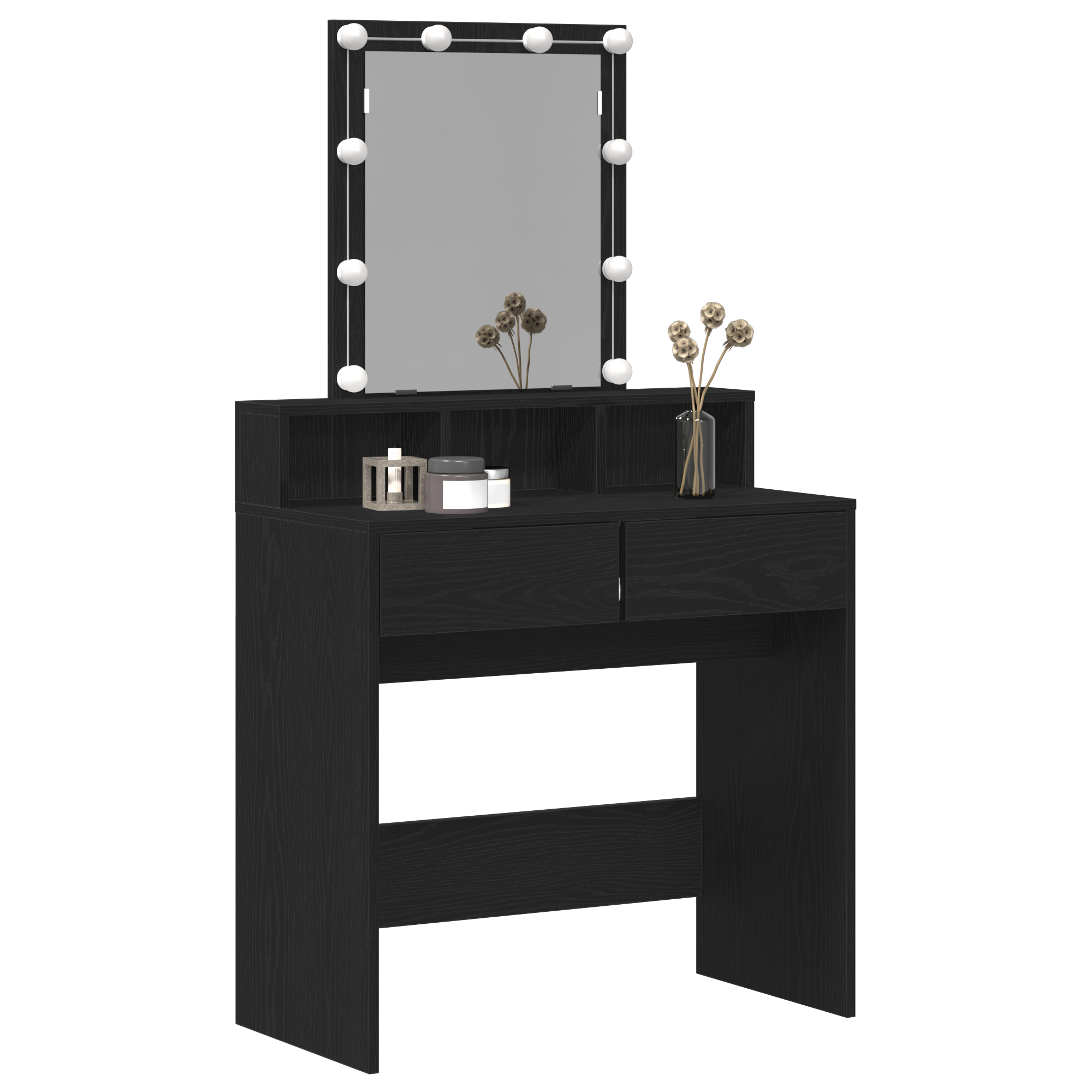 Dressing Table with Mirror&LED Lights Black Oak Engineered Wood - Image 3