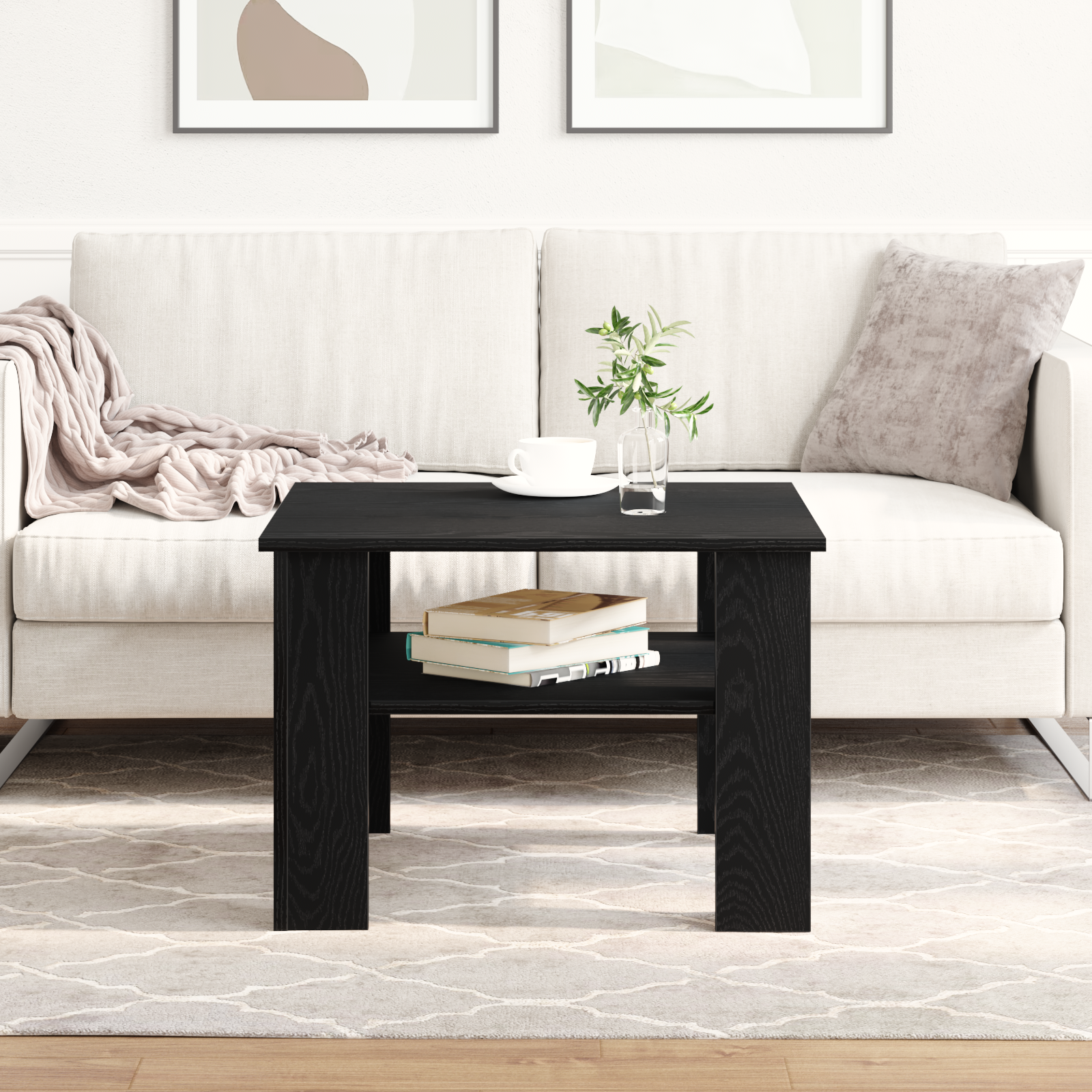 Black Oak Coffee Table 60x60x42 cm Made of Engineered Wood