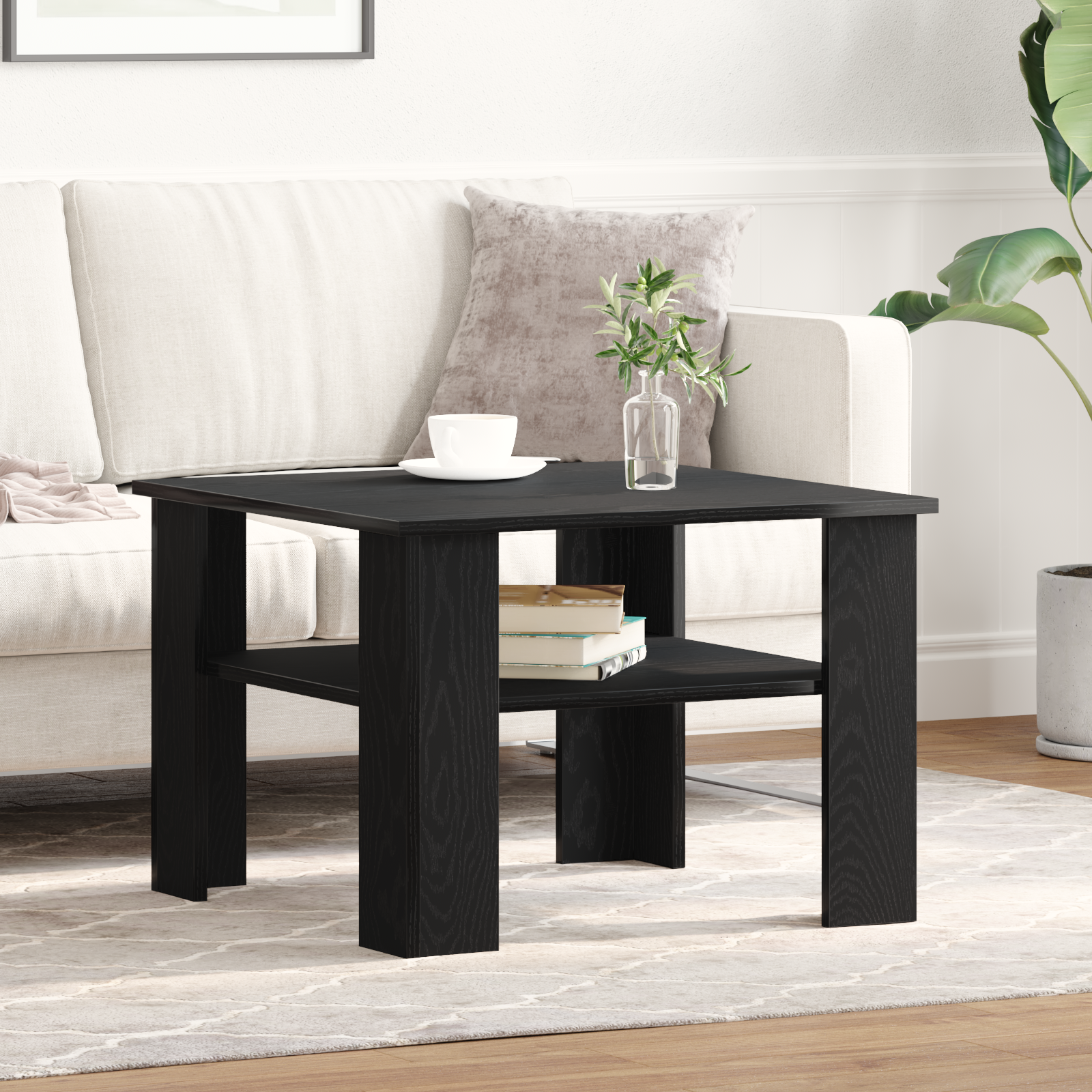 Black Oak Coffee Table 60x60x42 cm Made of Engineered Wood - Image 4