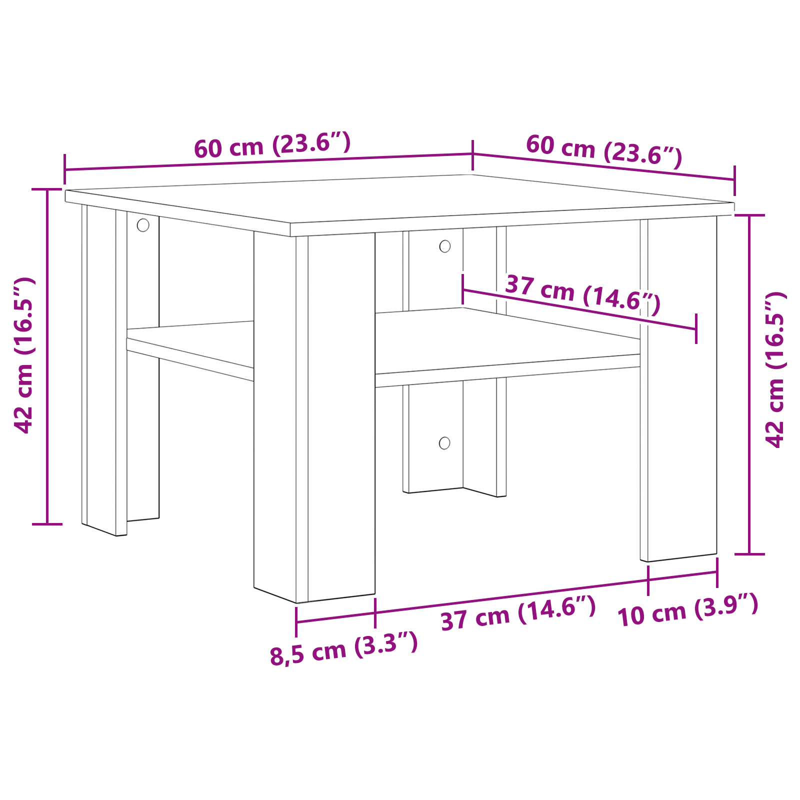 Black Oak Coffee Table 60x60x42 cm Made of Engineered Wood - Image 9
