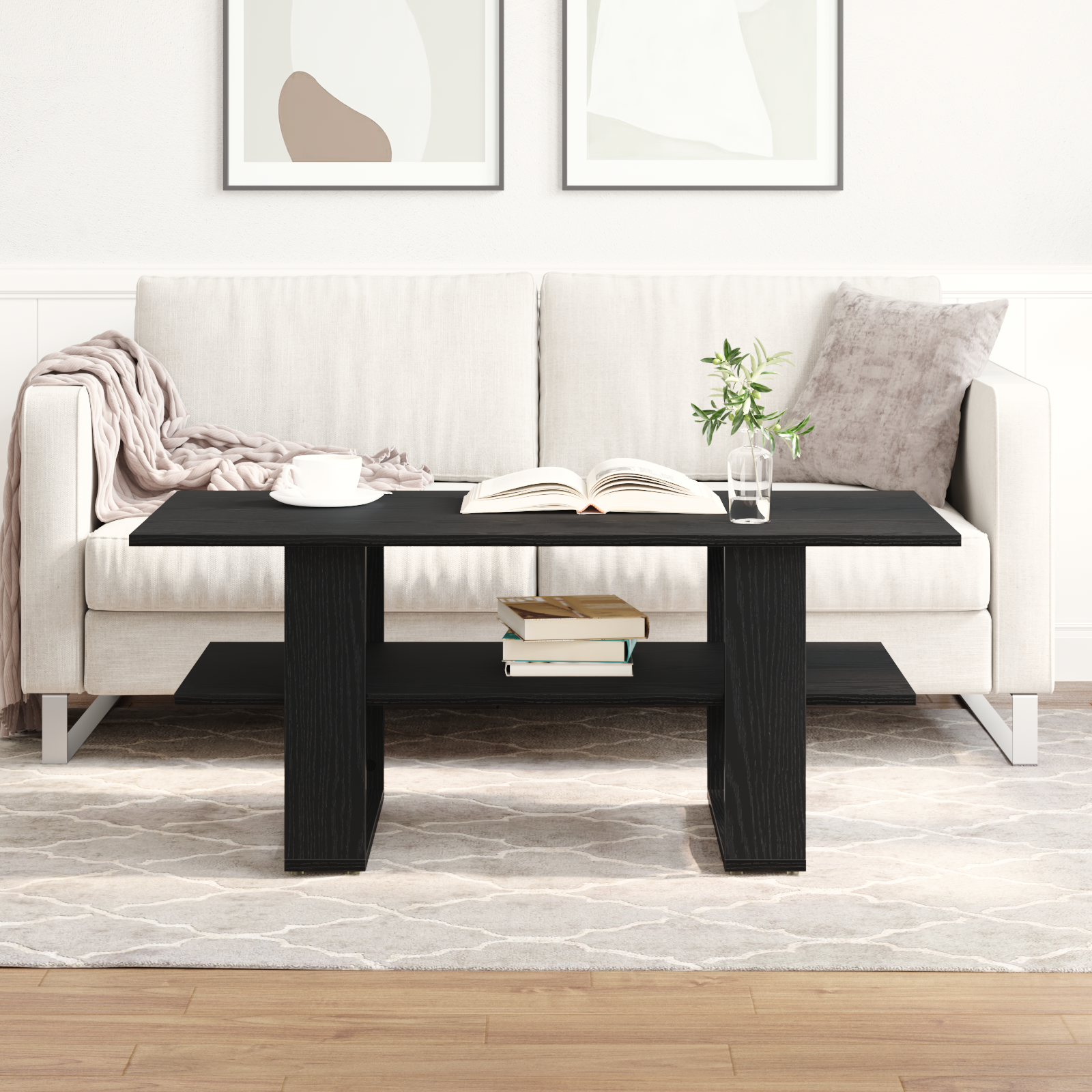 Coffee Table Black Oak 102x55x42 cm Engineered Wood