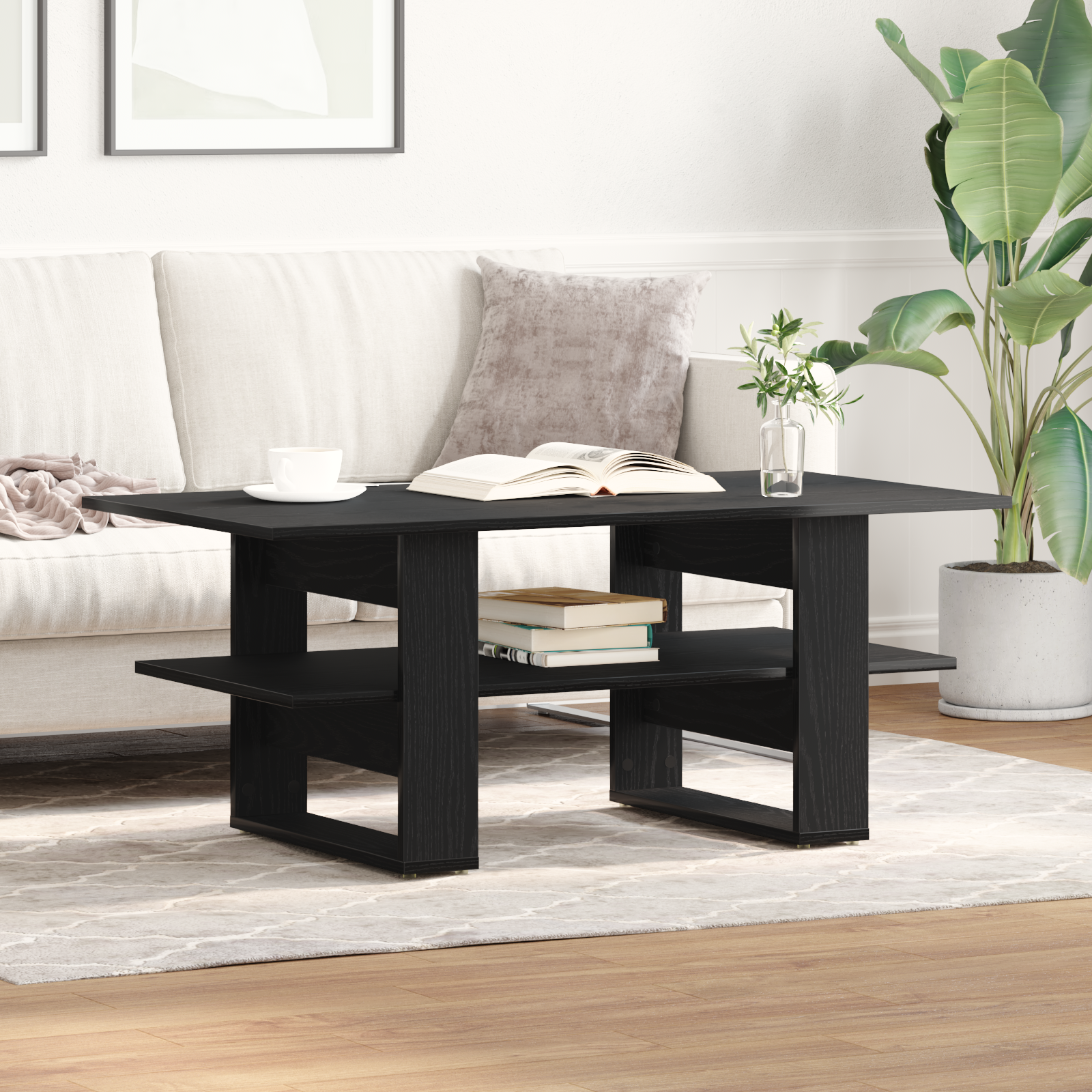 Coffee Table Black Oak 102x55x42 cm Engineered Wood - Image 4