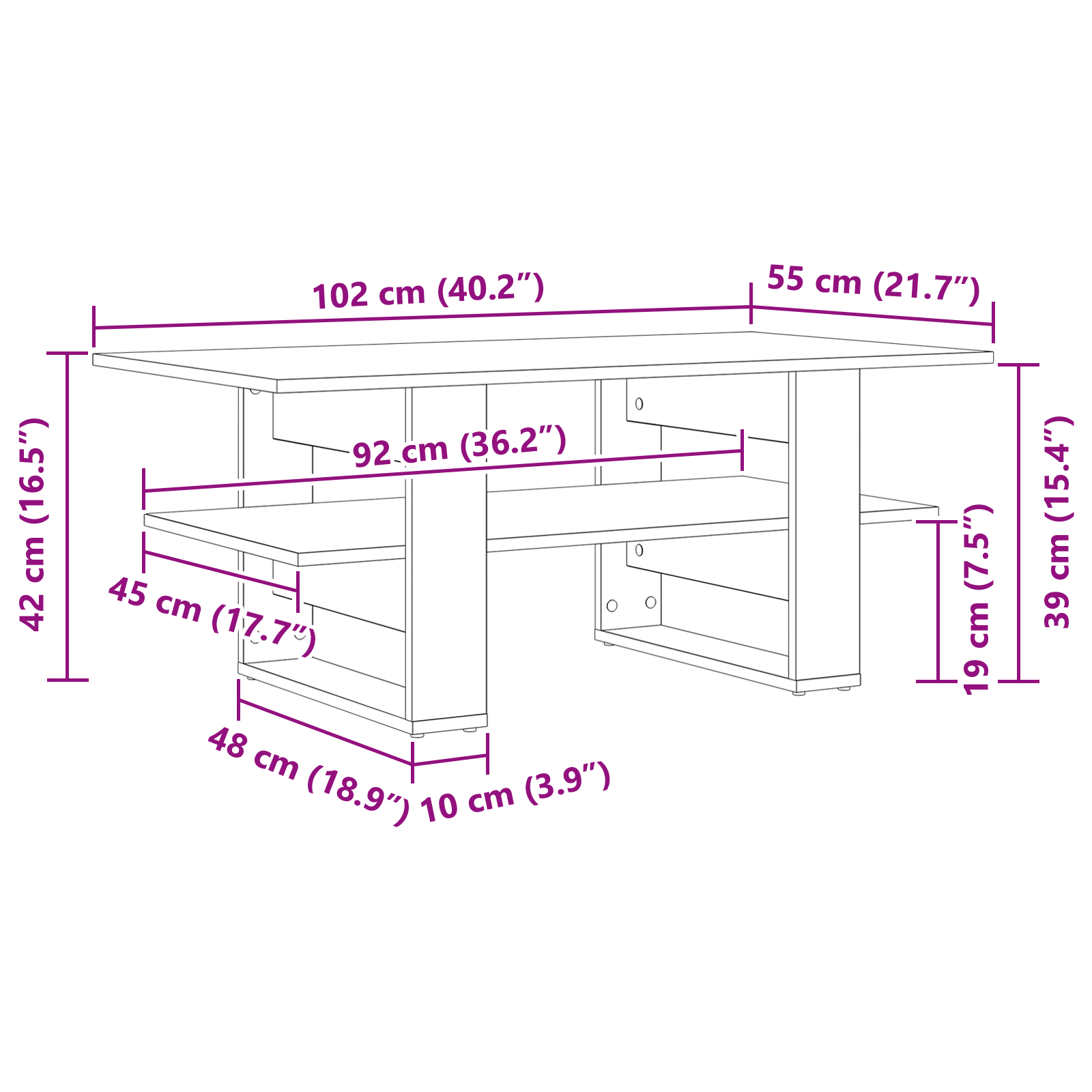 Coffee Table Black Oak 102x55x42 cm Engineered Wood - Image 9