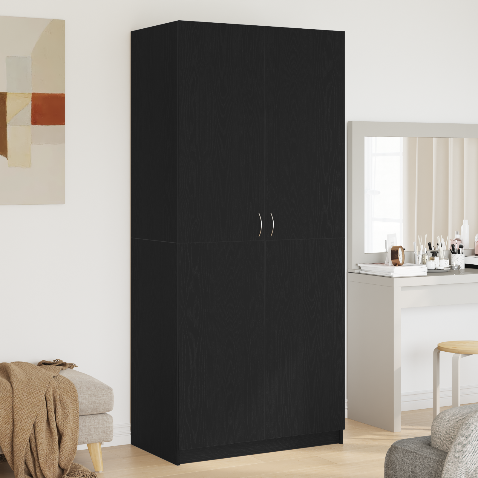Juoda Spinta 90x52x200 cm Iš Dirbtinės Medienos