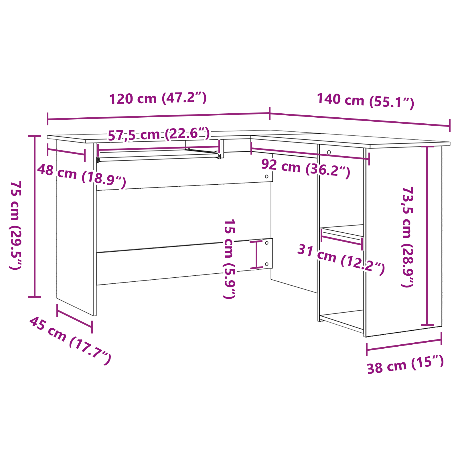 Black Oak Desk 120x140x75 cm Made from Engineered Wood - Image 10
