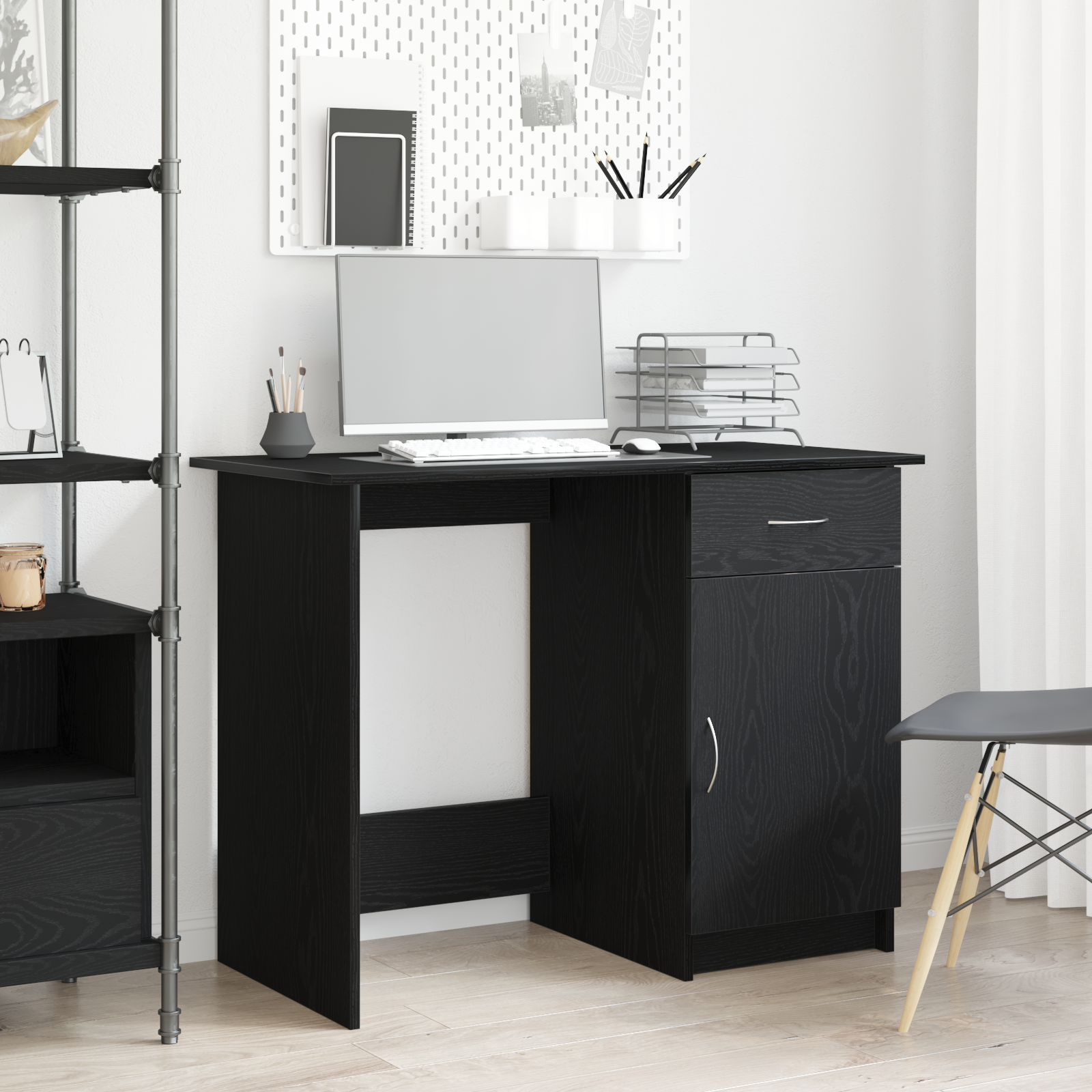 Desk Black Oak Engineered Wood 100x50x76 cm Durable