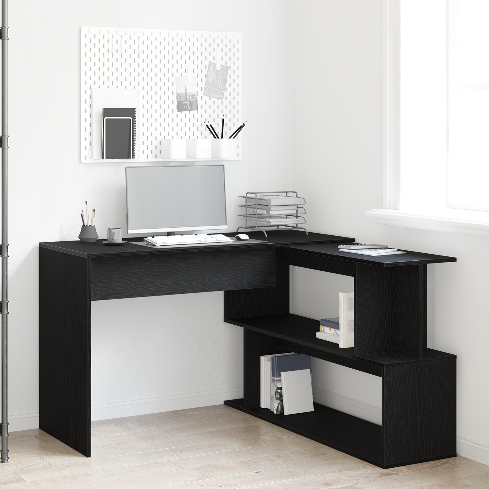 Desk in Black Oak - 200x50x76 cm, Made with Engineered Wood