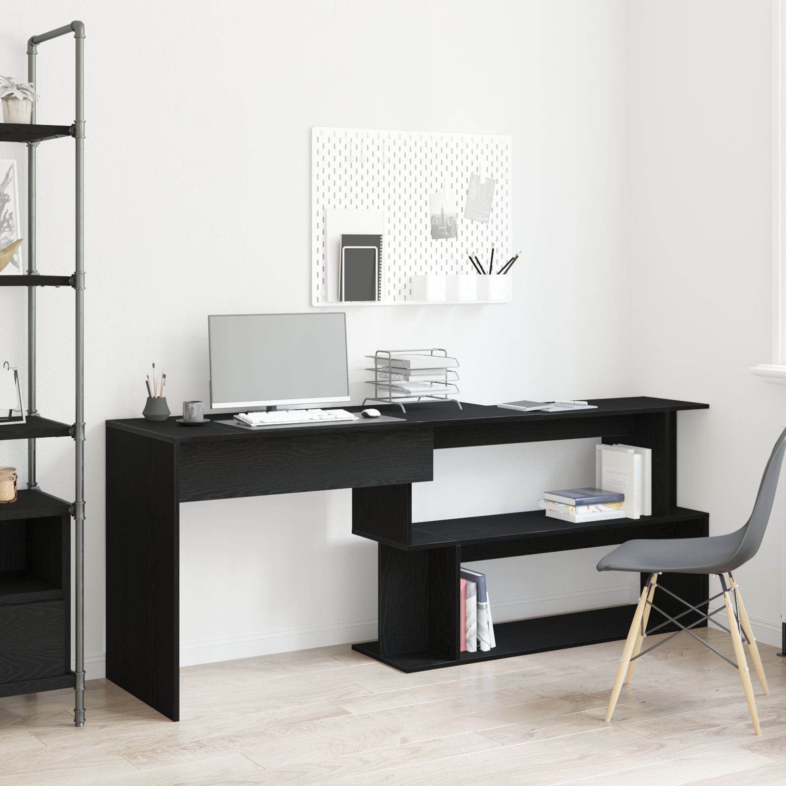 Desk in Black Oak - 200x50x76 cm, Made with Engineered Wood - Image 4