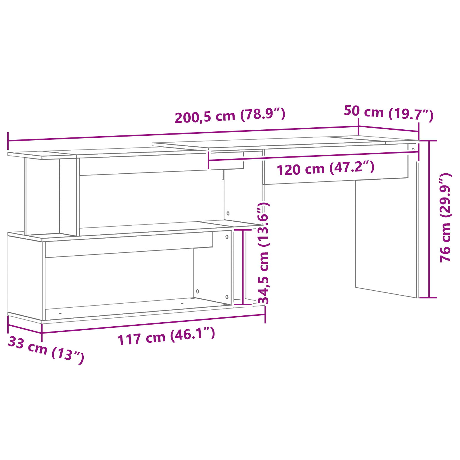 Desk in Black Oak - 200x50x76 cm, Made with Engineered Wood - Image 10