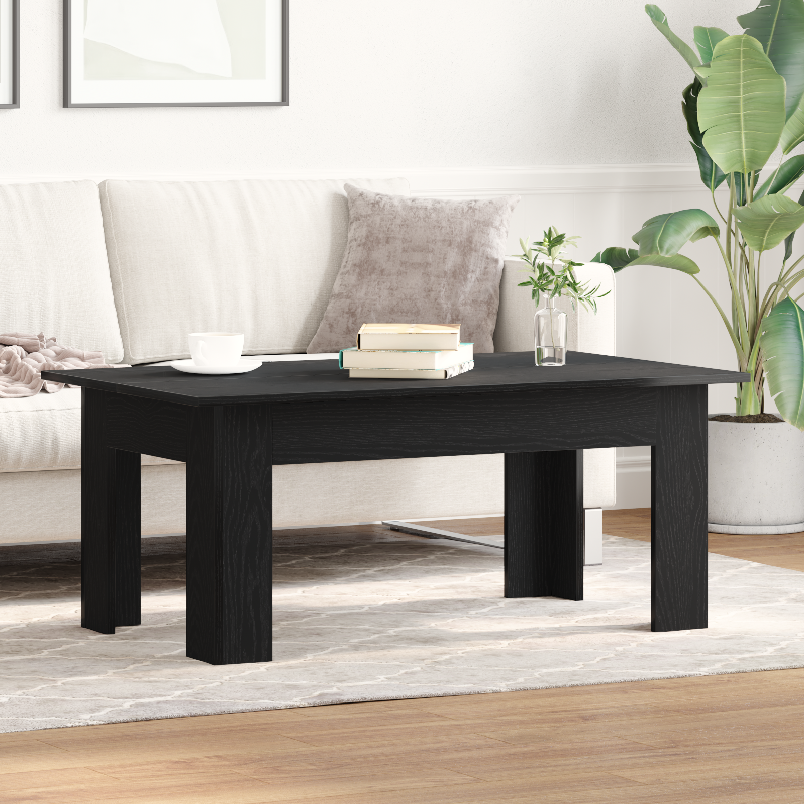 Black Oak Coffee Table, 100x60x42 cm, Made of Engineered Wood - Image 4