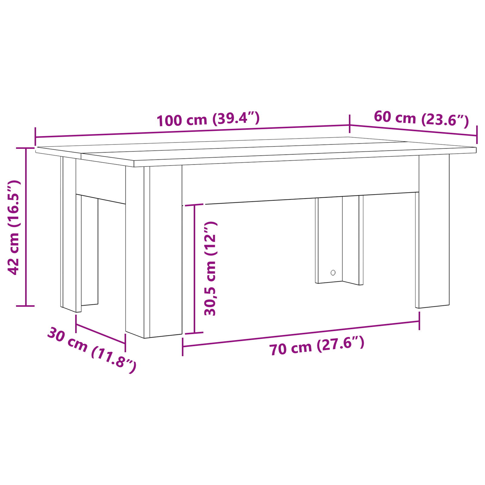 Black Oak Coffee Table, 100x60x42 cm, Made of Engineered Wood - Image 9