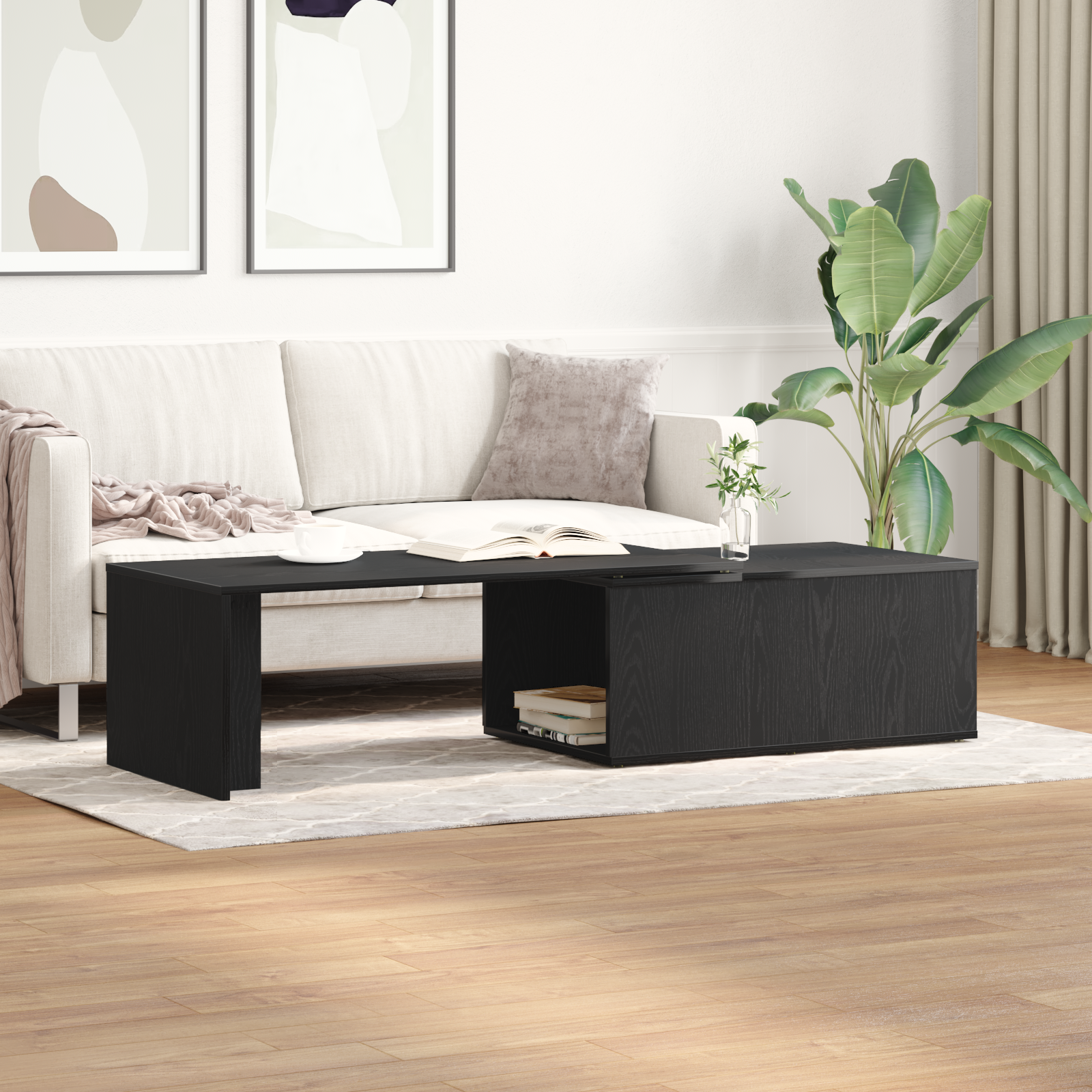 Black Oak Coffee Table, 150x50x35 cm, Made of Engineered Wood - Image 4