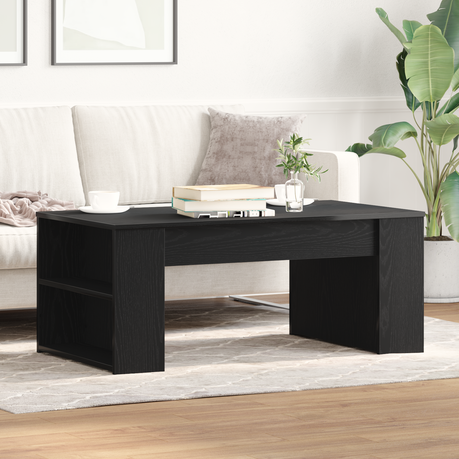 Coffee Table Black Oak 102x55x42 cm Engineered Wood - Image 4