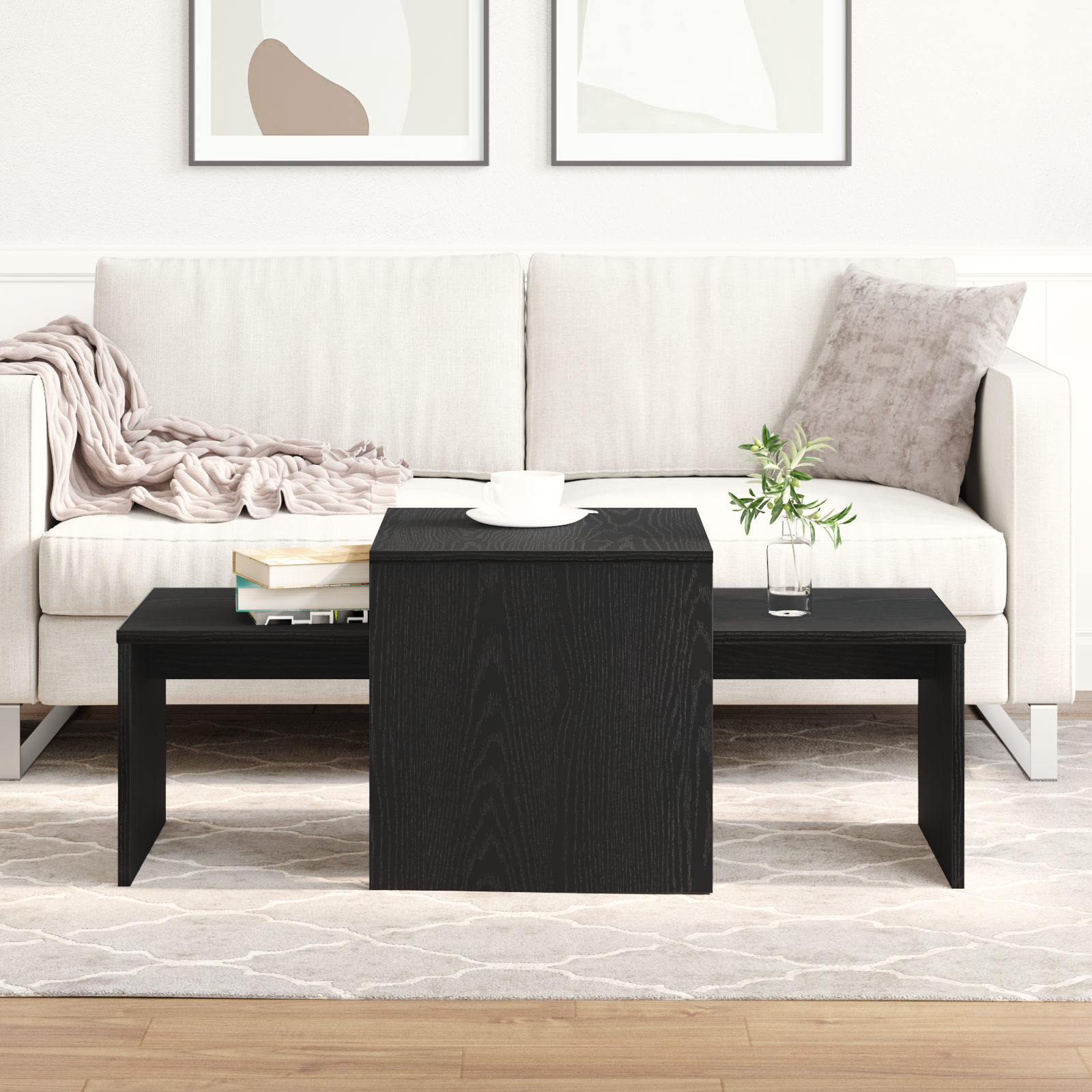 Black Oak Nesting Tables - 100x48x40 cm - Made from Engineered Wood