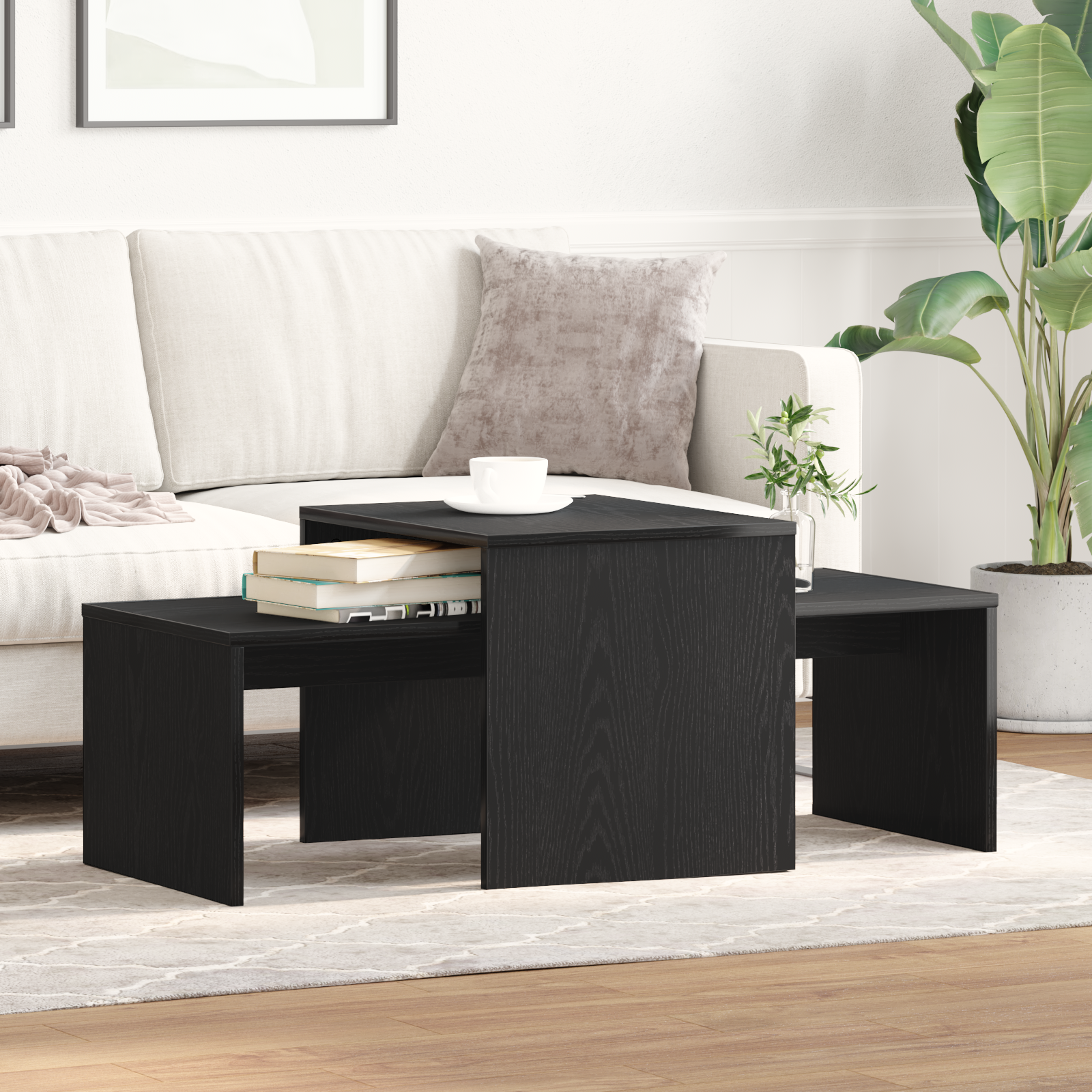 Black Oak Nesting Tables - 100x48x40 cm - Made from Engineered Wood - Image 4