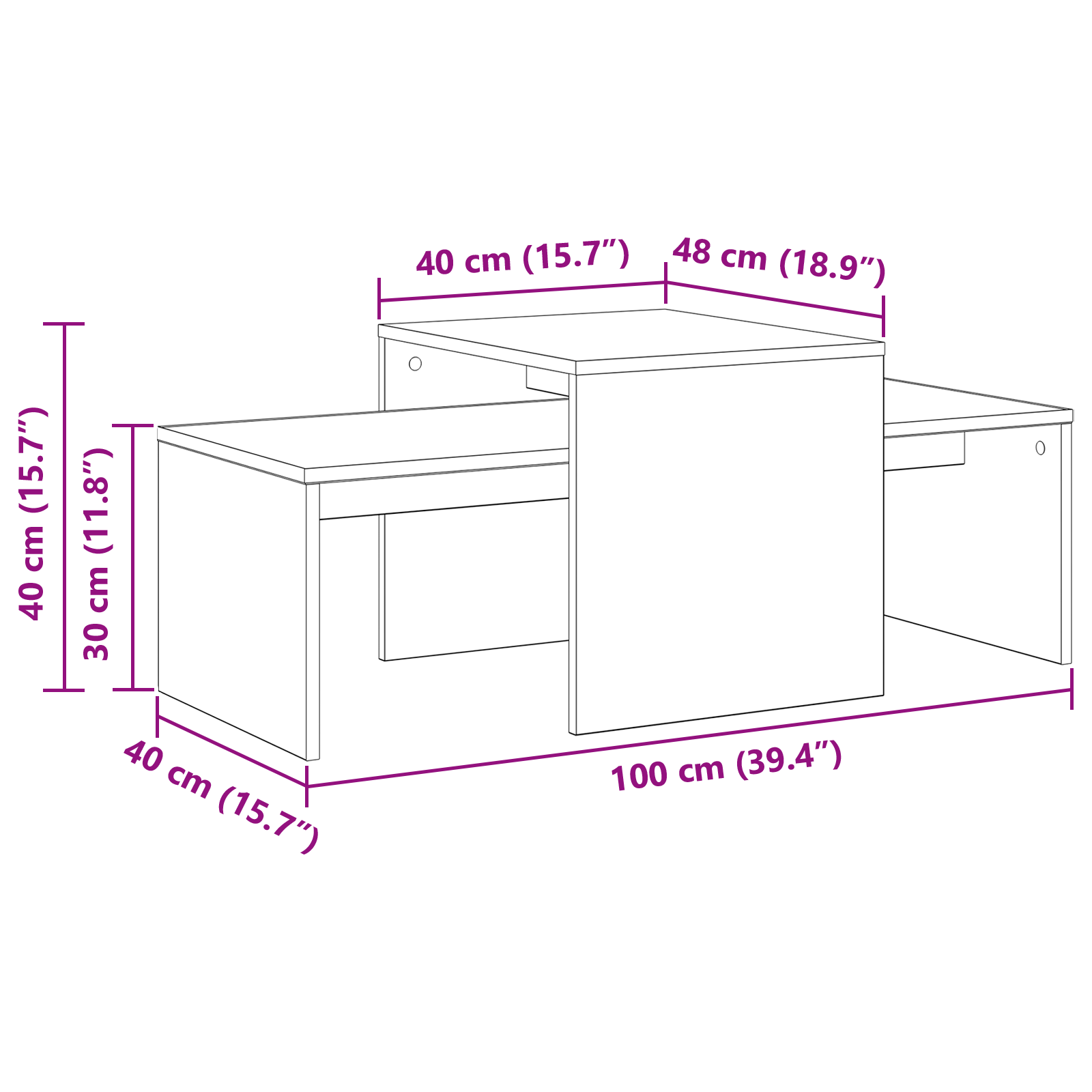 Black Oak Nesting Tables - 100x48x40 cm - Made from Engineered Wood - Image 9