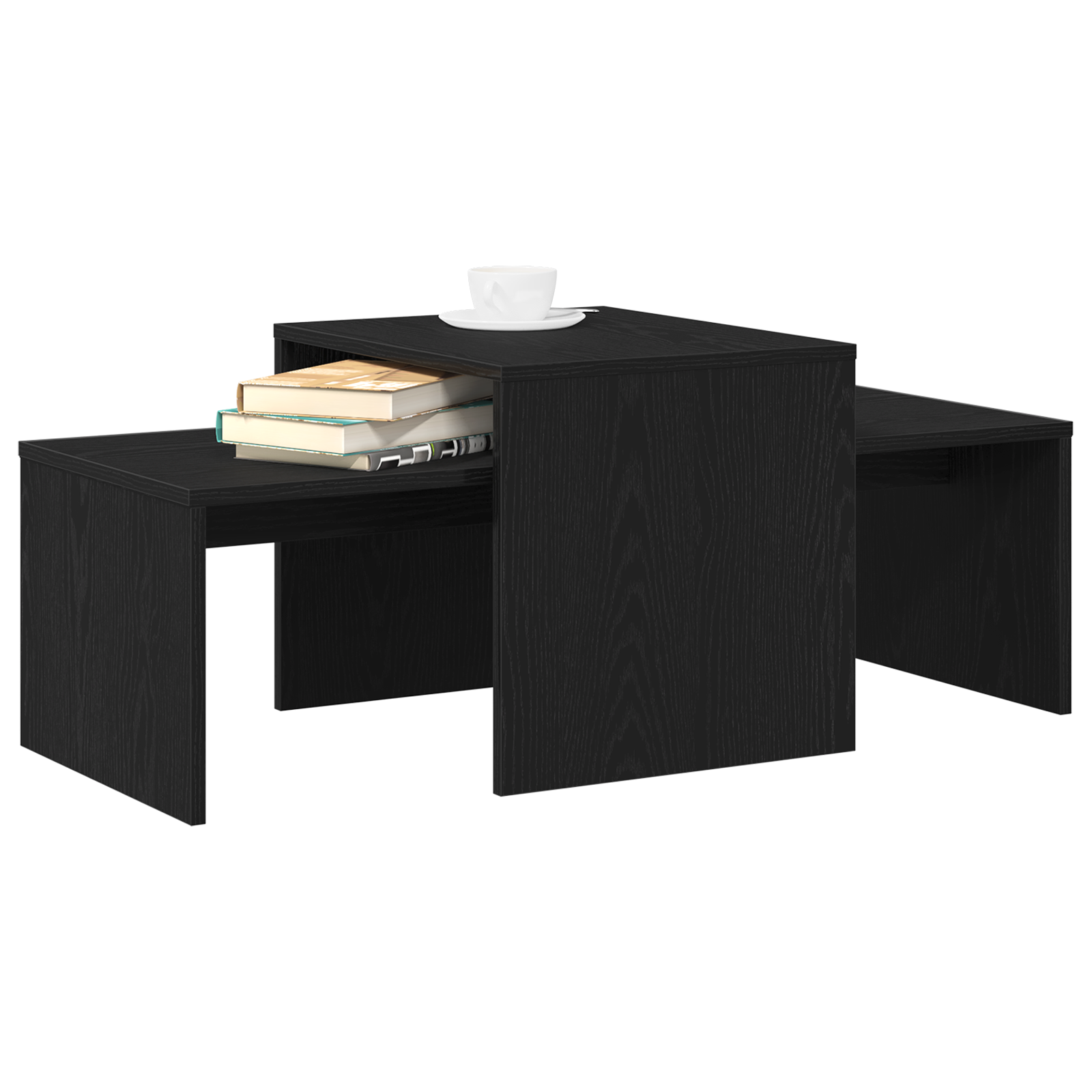 Black Oak Nesting Tables - 100x48x40 cm - Made from Engineered Wood - Image 3