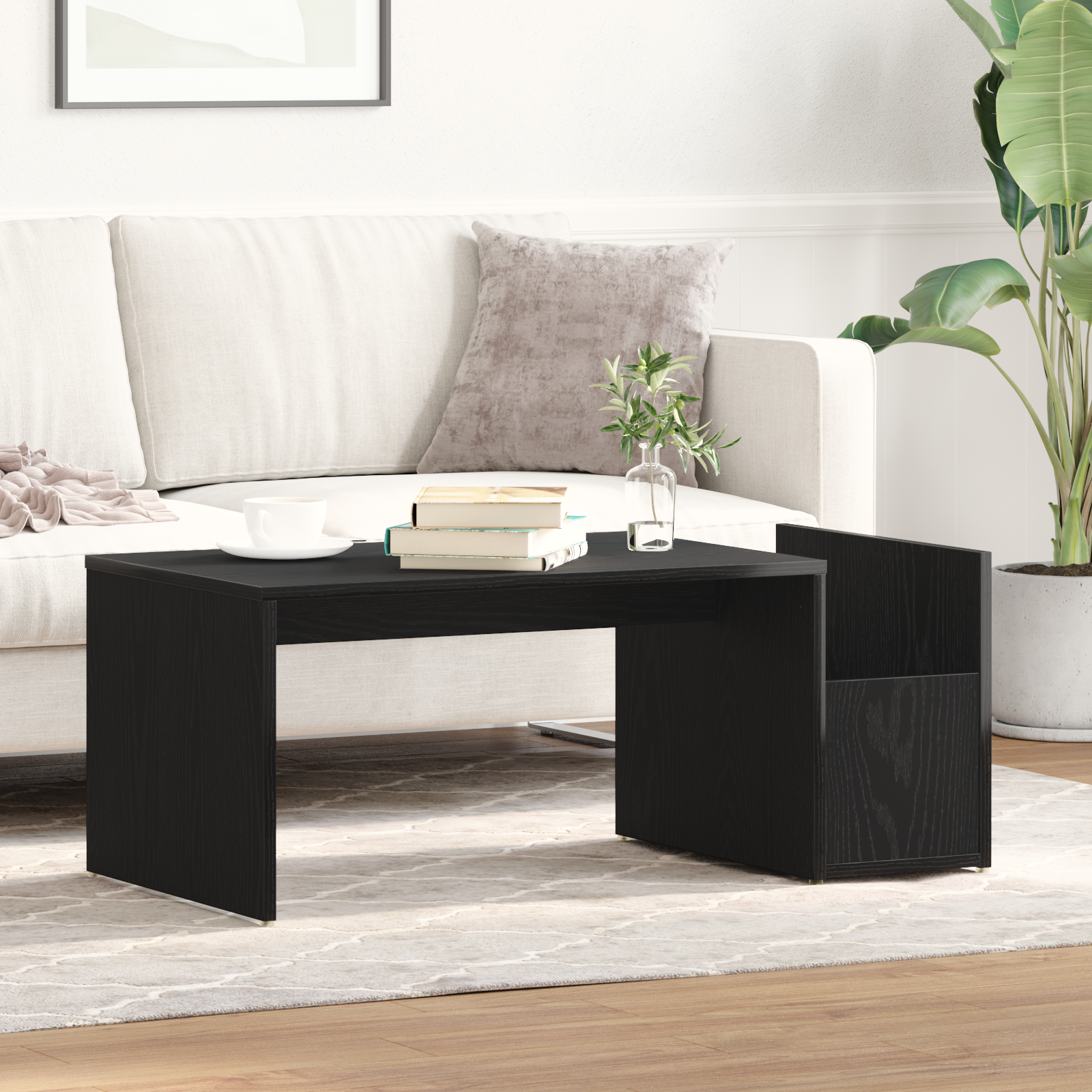 Black Oak Coffee Table - 90x45x35 cm - Made of Engineered Wood - Image 4