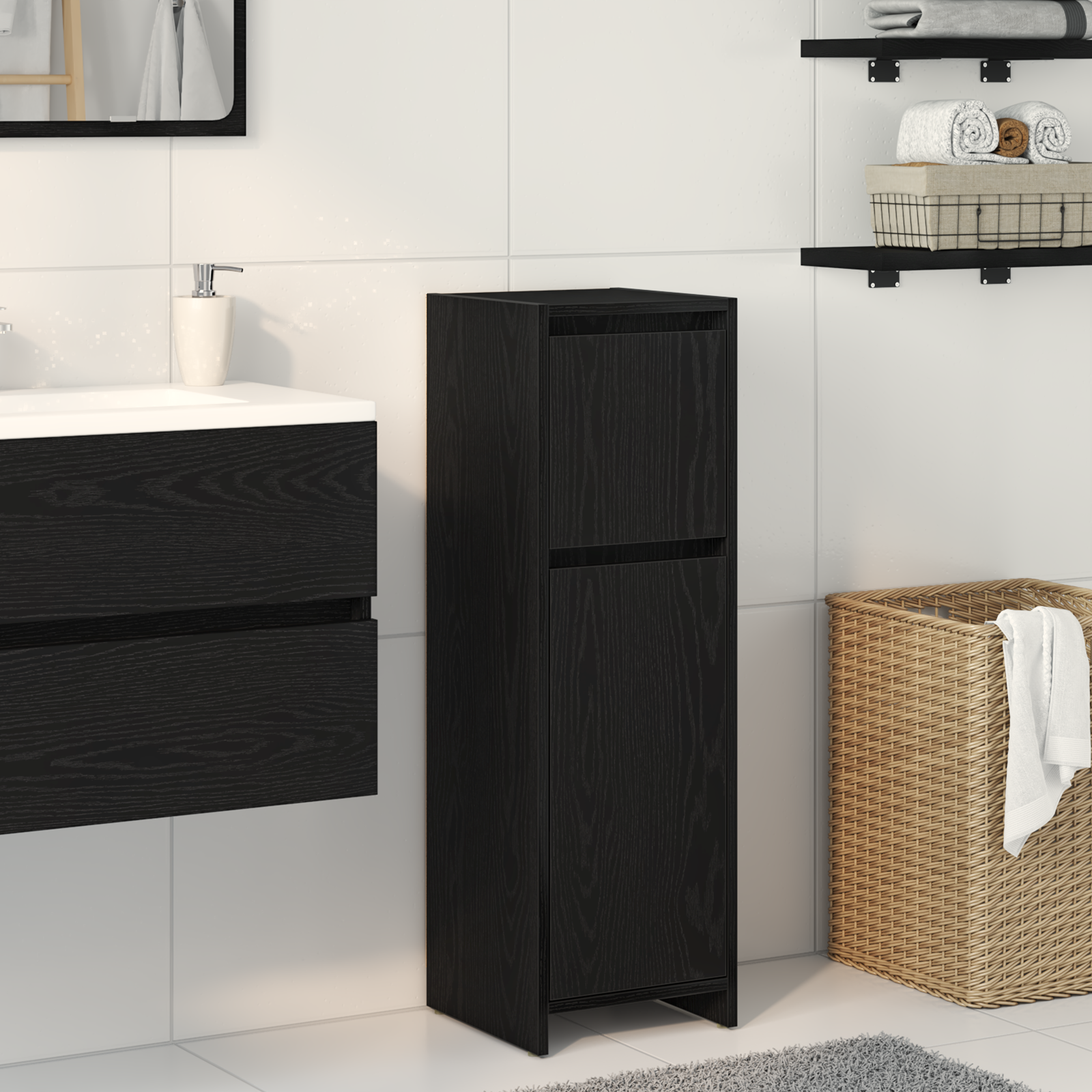 Bathroom Cabinet Black Oak 30x30x95 cm Engineered Wood