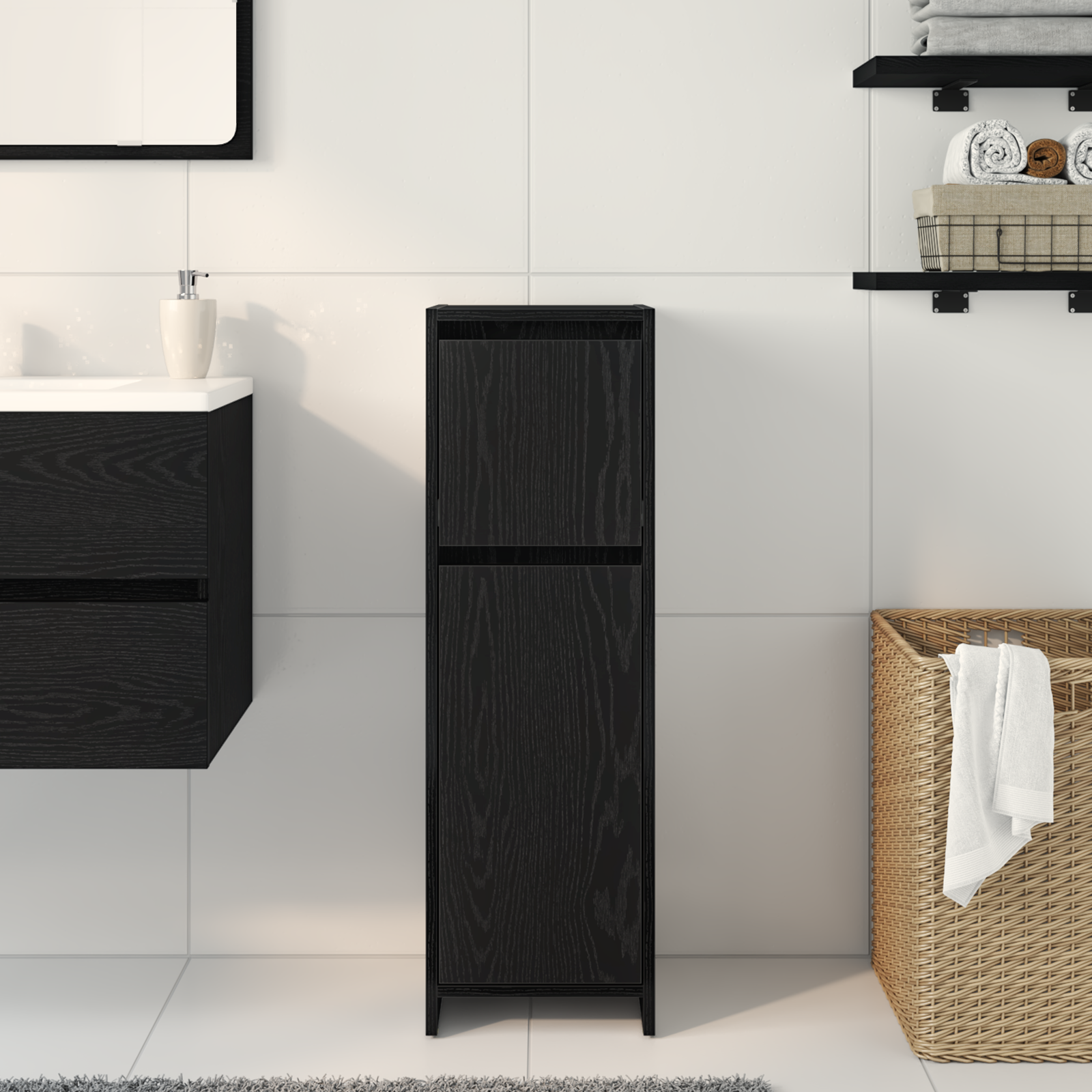 Bathroom Cabinet Black Oak 30x30x95 cm Engineered Wood - Image 4