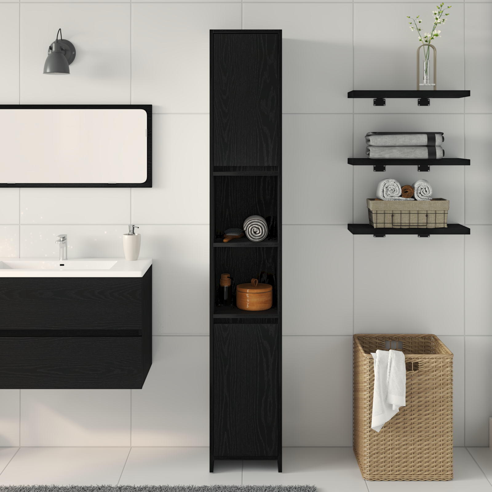 Bathroom Cabinet Black Oak 30x30x183,5 cm Engineered wood - Image 4