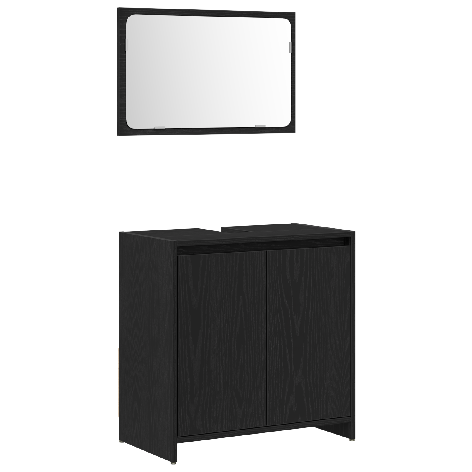 Black Oak Bathroom Cabinet with Mirror - 60x33x61 cm, Made of Engineered Wood - Image 2