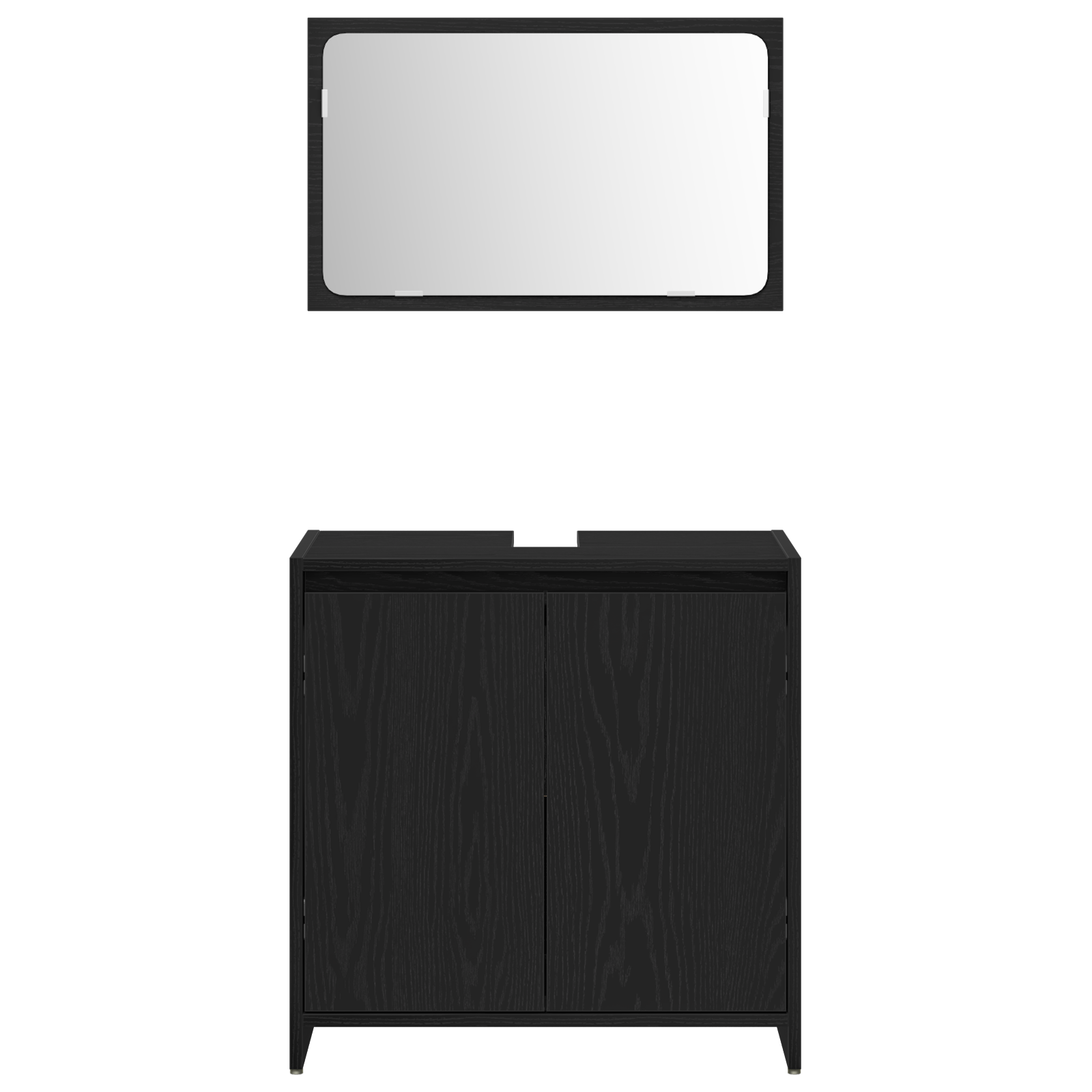 Black Oak Bathroom Cabinet with Mirror - 60x33x61 cm, Made of Engineered Wood - Image 7