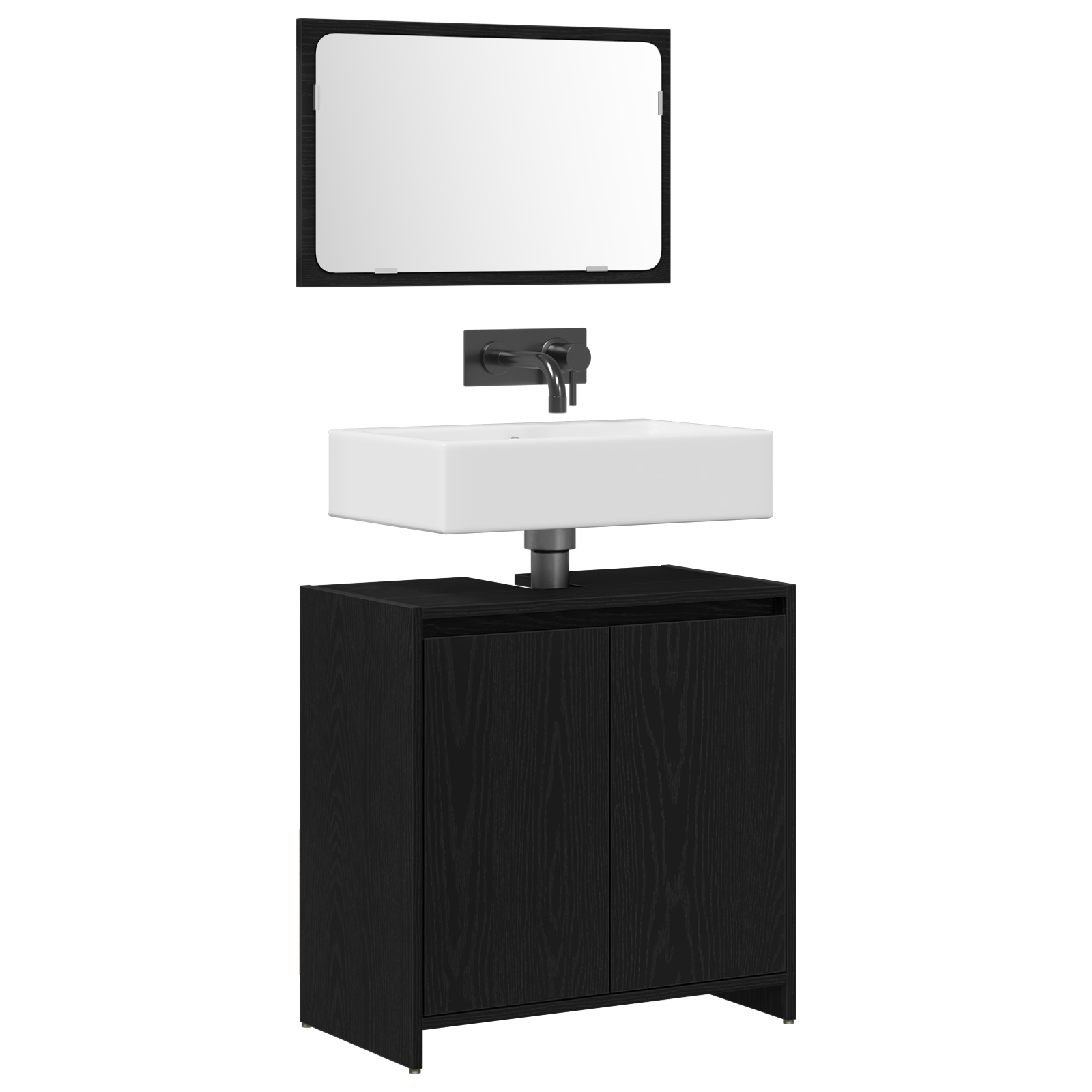 Black Oak Bathroom Cabinet with Mirror - 60x33x61 cm, Made of Engineered Wood - Image 3