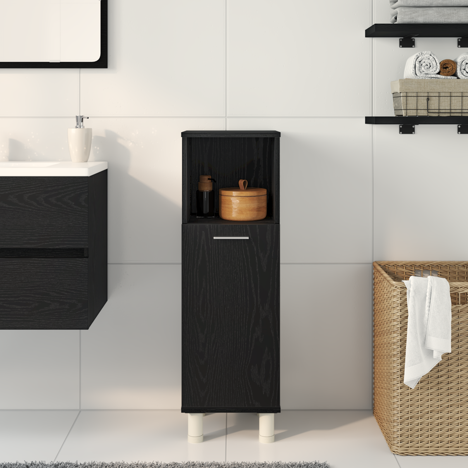 Bathroom Cabinet Black Oak Engineered wood with black oak finish - Image 4