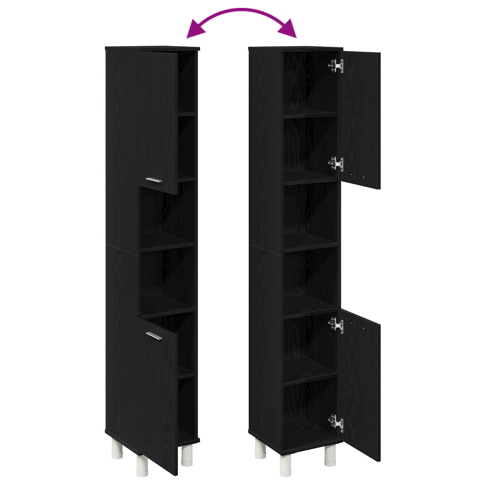 Black Oak Bathroom Cabinet - 30x30x179 cm, Made of Engineered Wood - Image 10