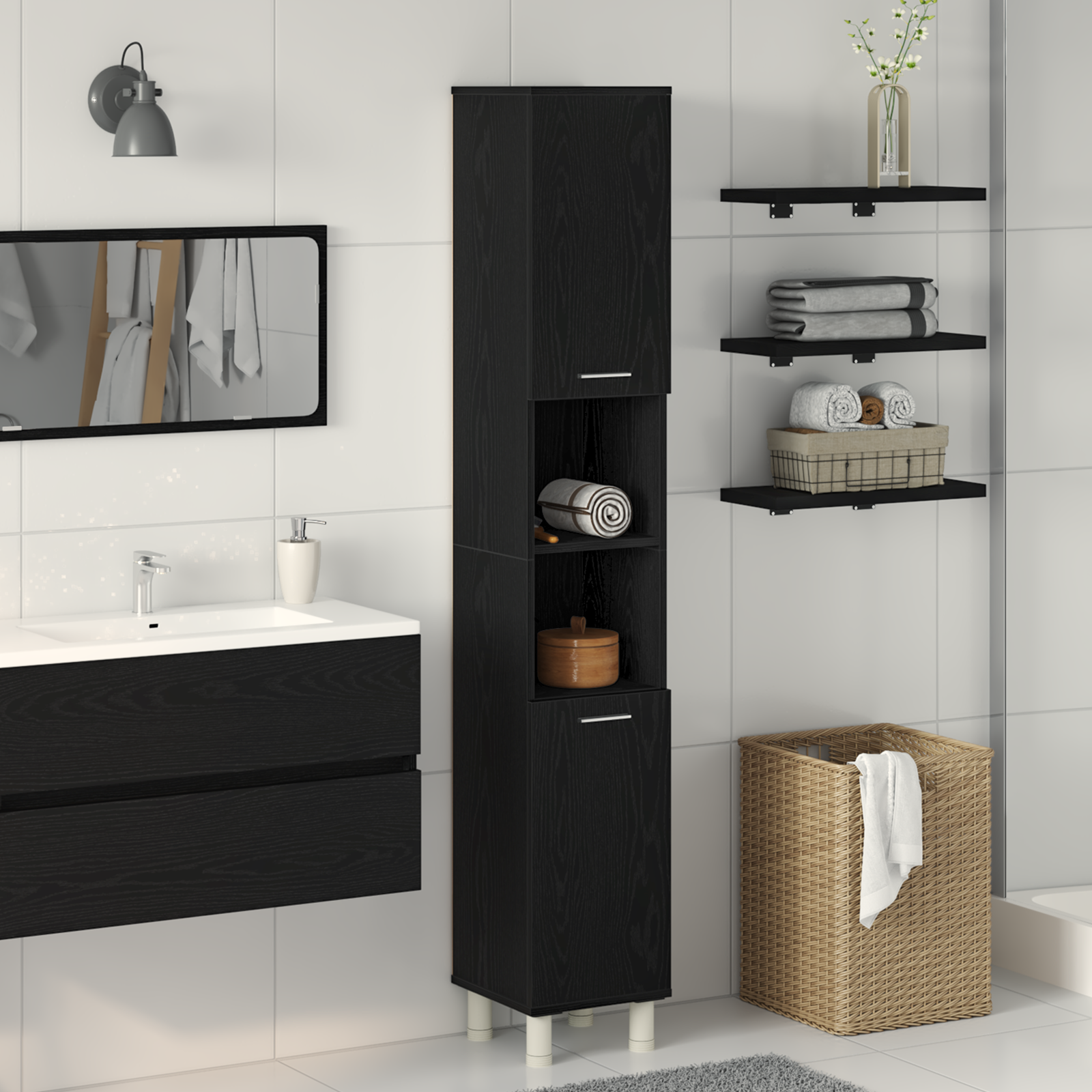 Thumbnail - vidaXL Badschrank Schwarz Eiche 30x30x179 cm Holzwerkstoff