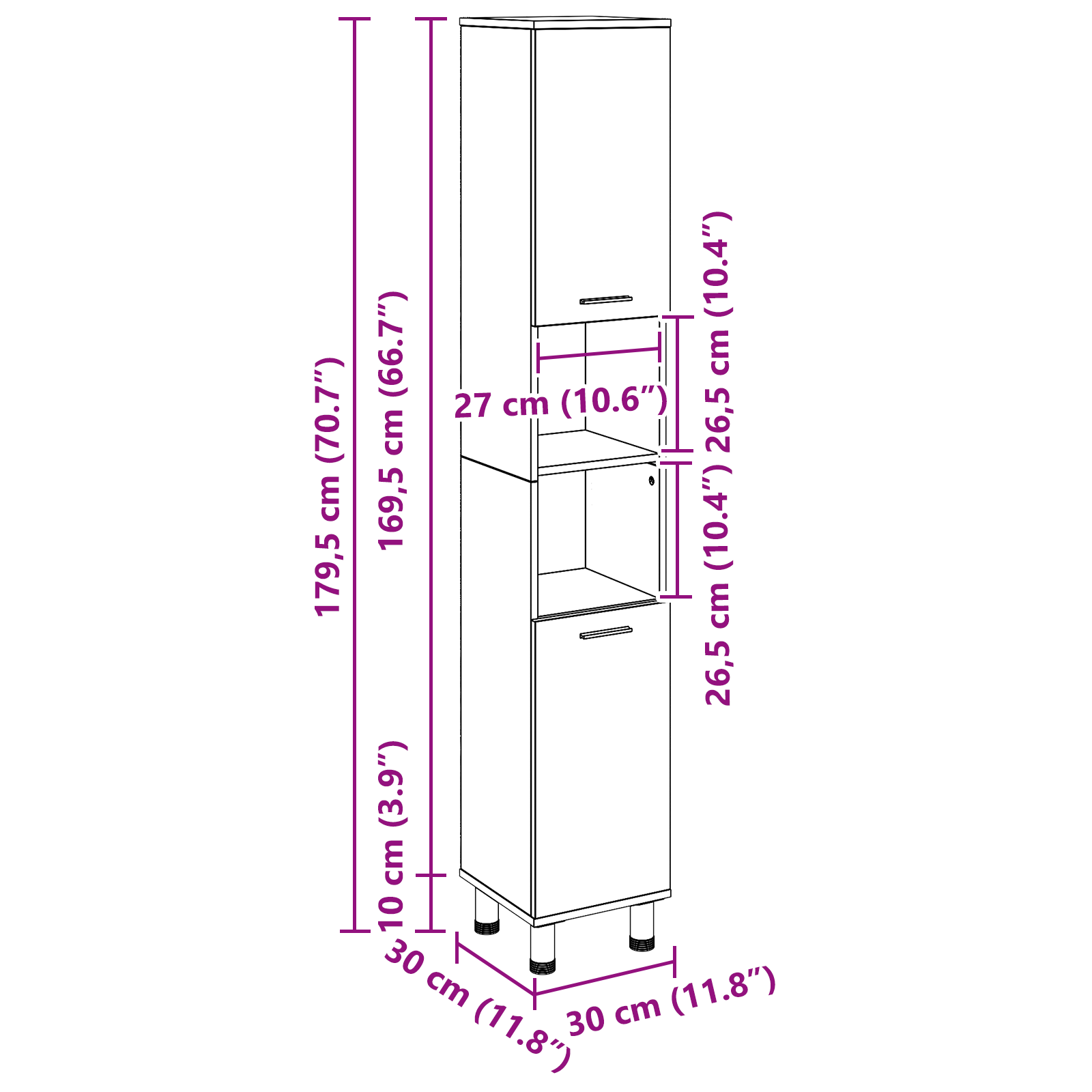 Black Oak Bathroom Cabinet - 30x30x179 cm, Made of Engineered Wood - Image 11