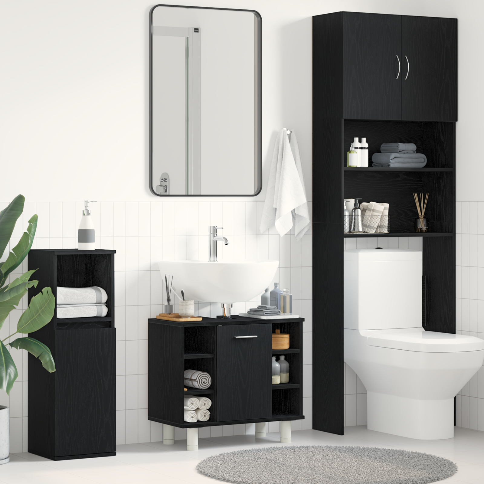 Bathroom Cabinet Black Oak 60x32x54 cm Engineered Wood