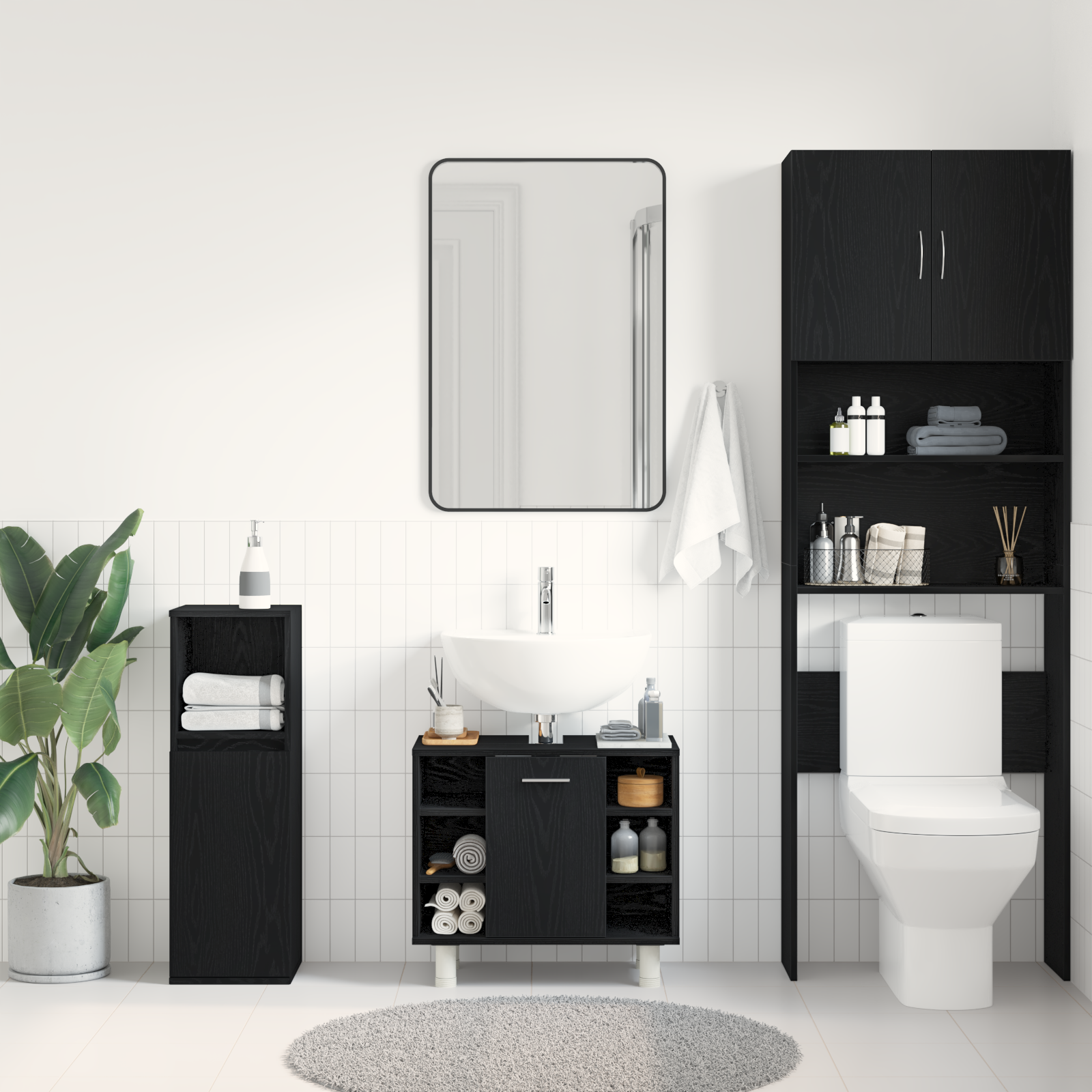 Bathroom Cabinet Black Oak 60x32x54 cm Engineered Wood - Image 4
