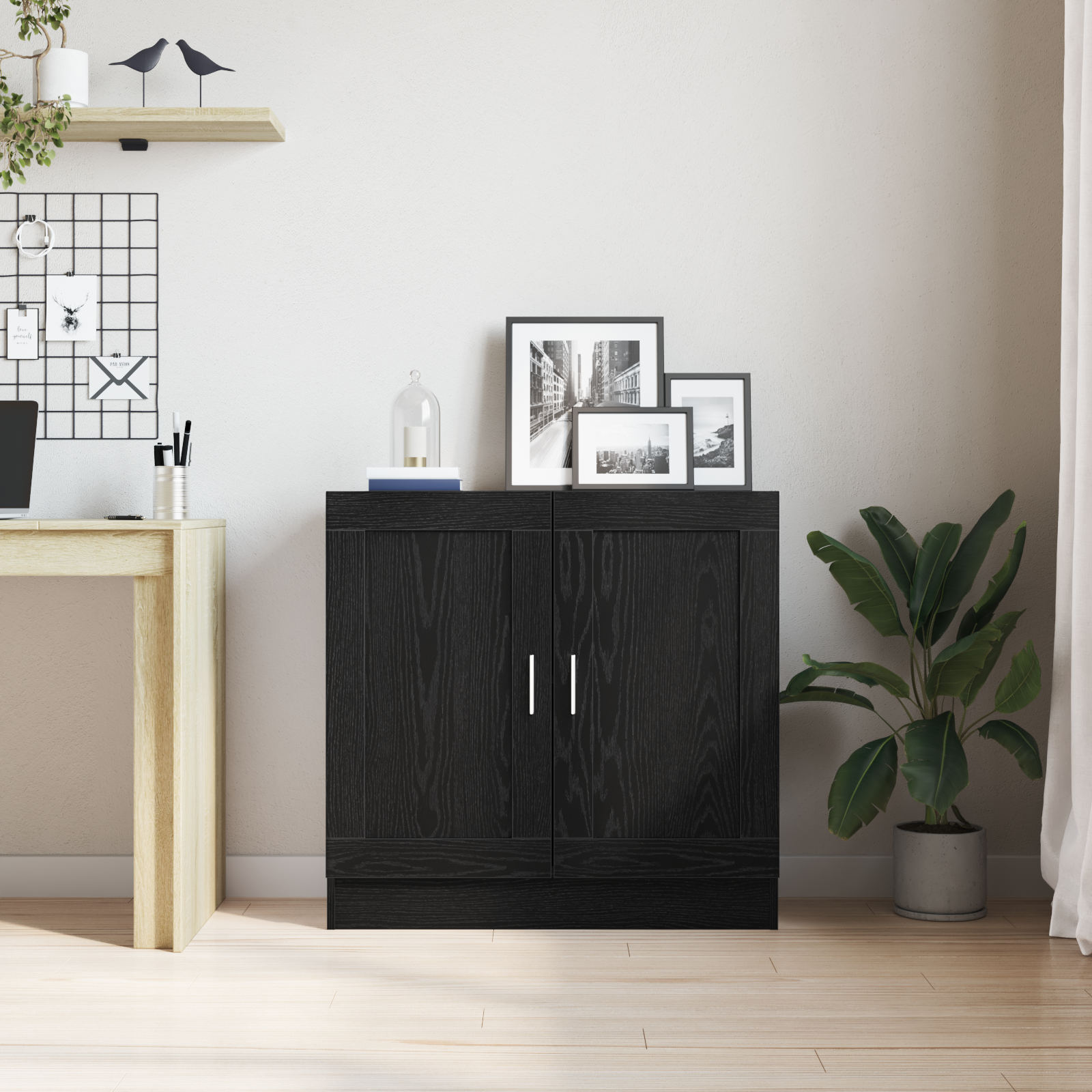 Black Oak Book Cabinet - 82.5x30.5x80 cm - Engineered Wood - Image 4