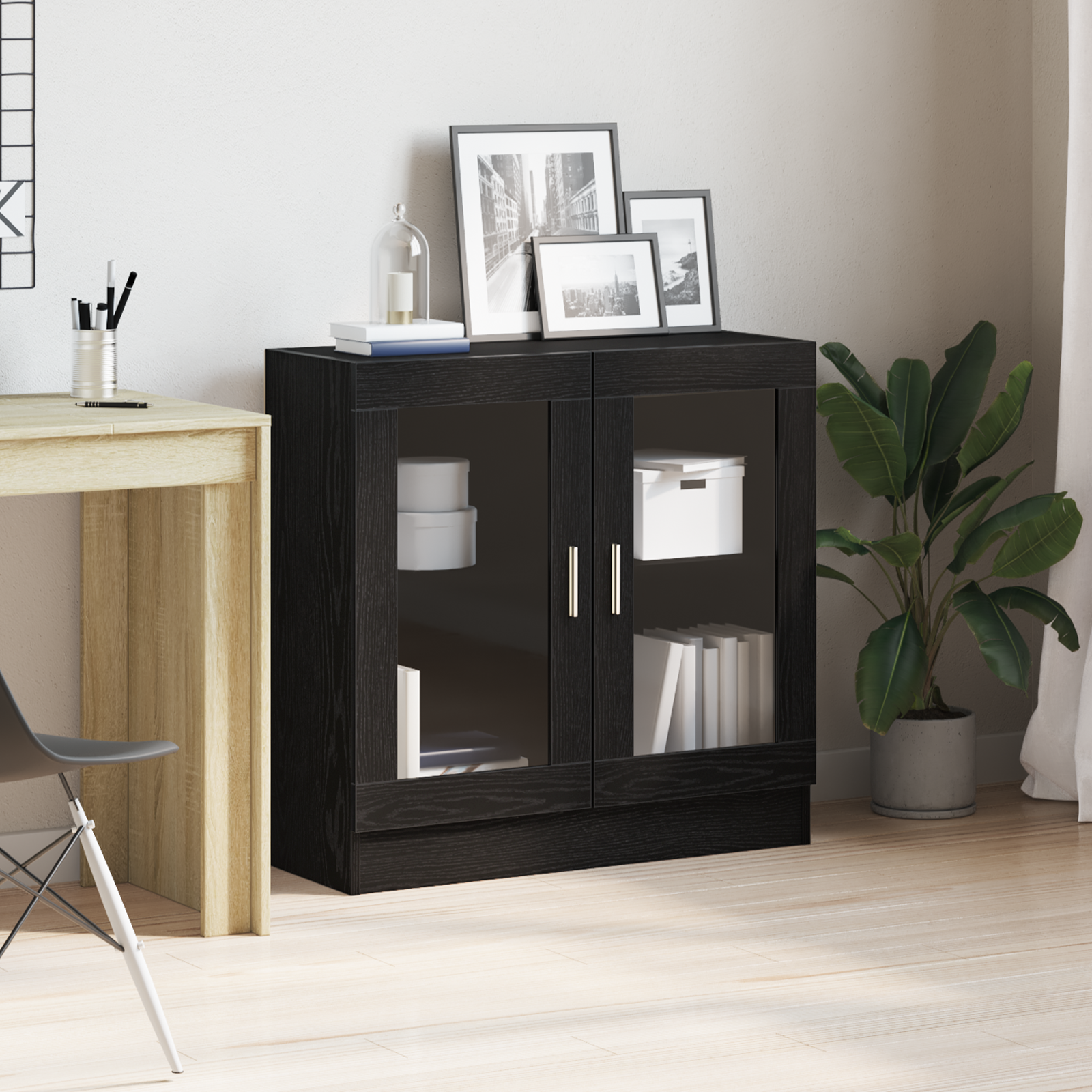 Book Cabinet - Black Oak, 82.5 x 30.5 x 80 cm, Made of Engineered Wood