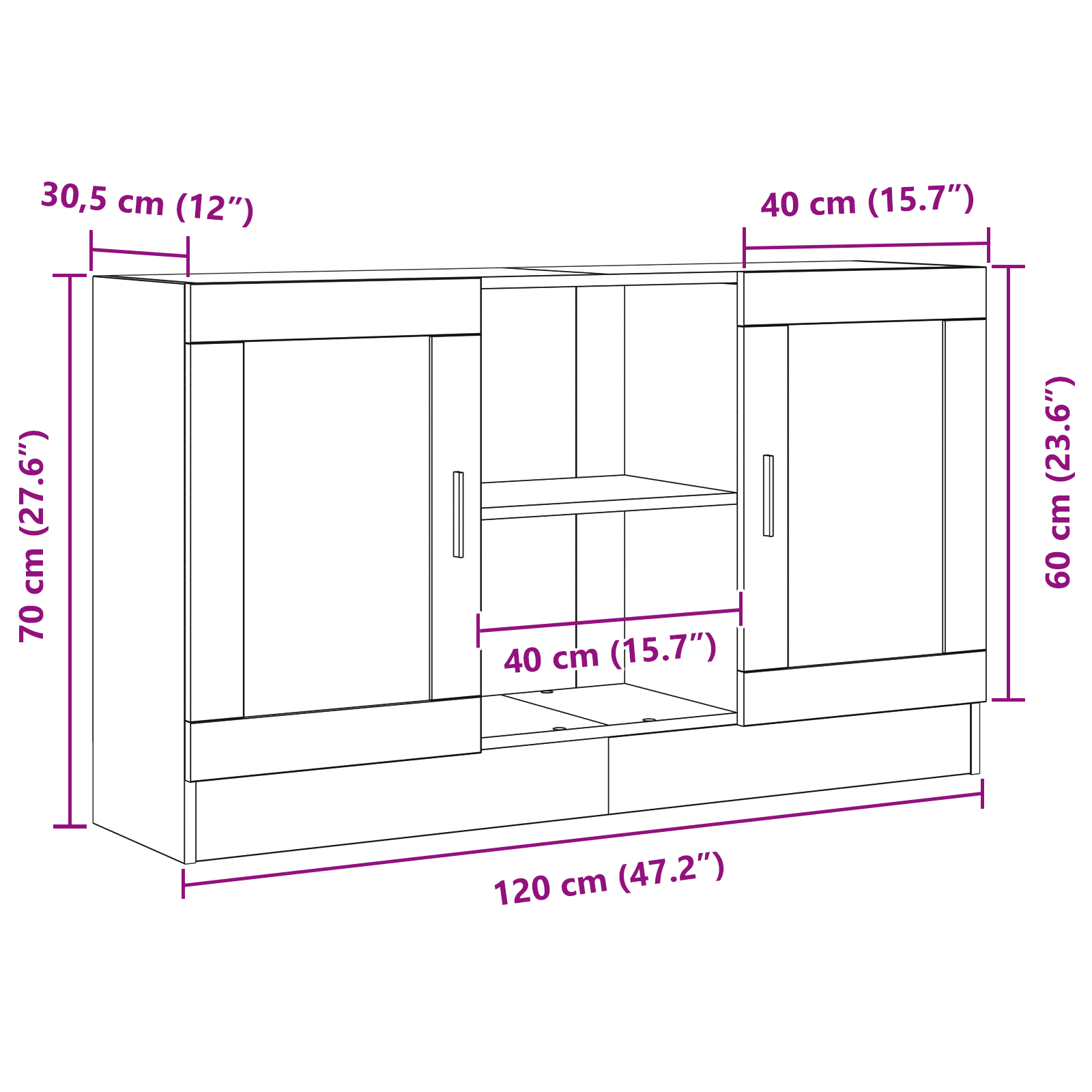 Black Oak Sideboard 120x30.5x70 cm Made from Engineered Wood - Image 10