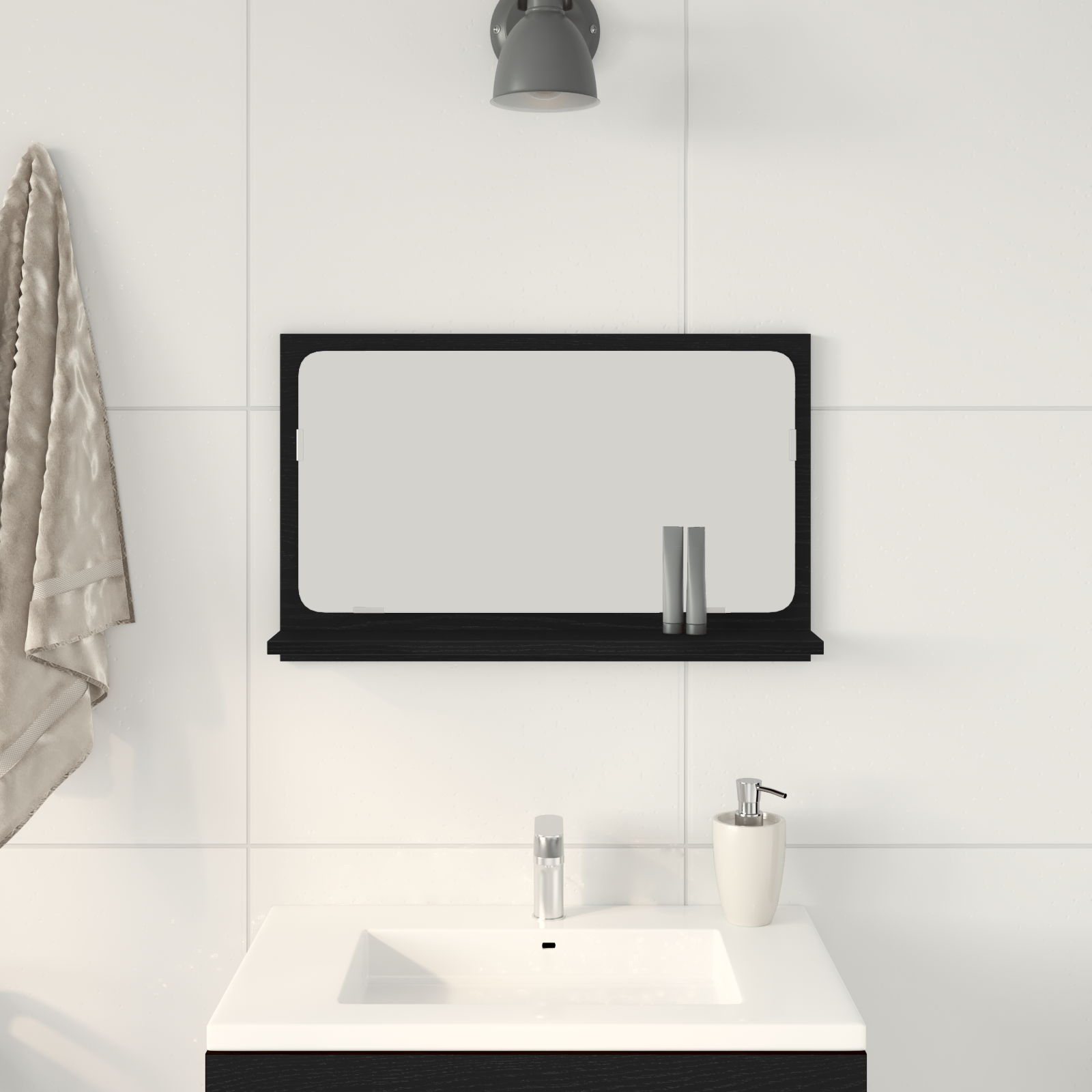 Bathroom Mirror in Black Oak, 60x10.5x37 cm, Made of Engineered Wood - Image 4