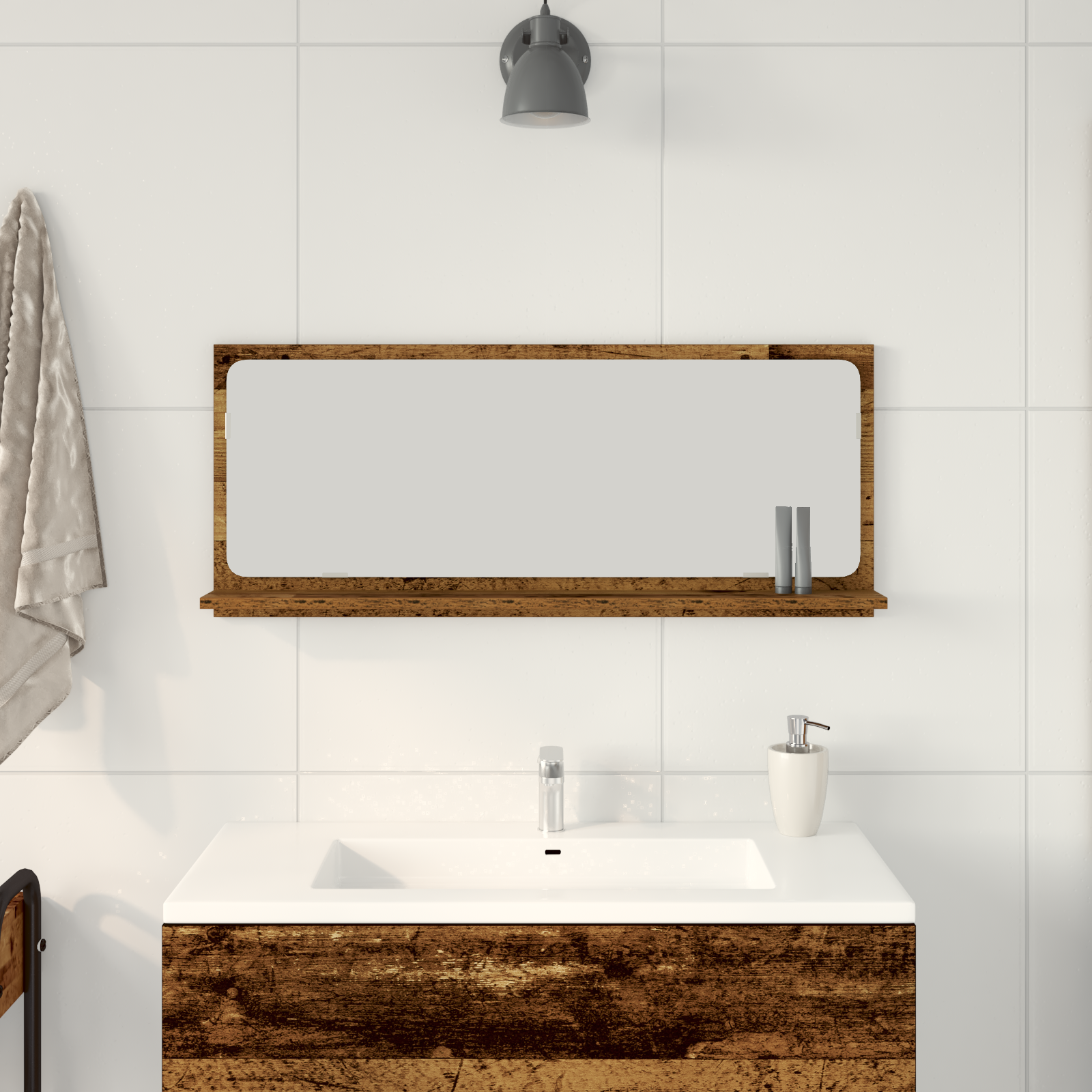 Bathroom Mirror Old Wood 90x10.5x37 cm Engineered Wood