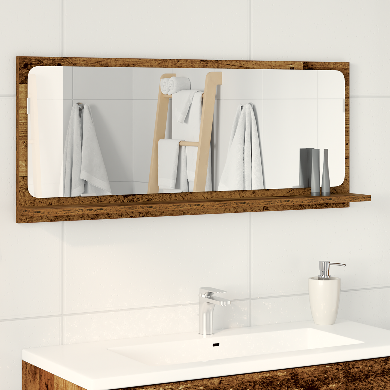 Bathroom Mirror Old Wood 90x10.5x37 cm Engineered Wood - Image 4