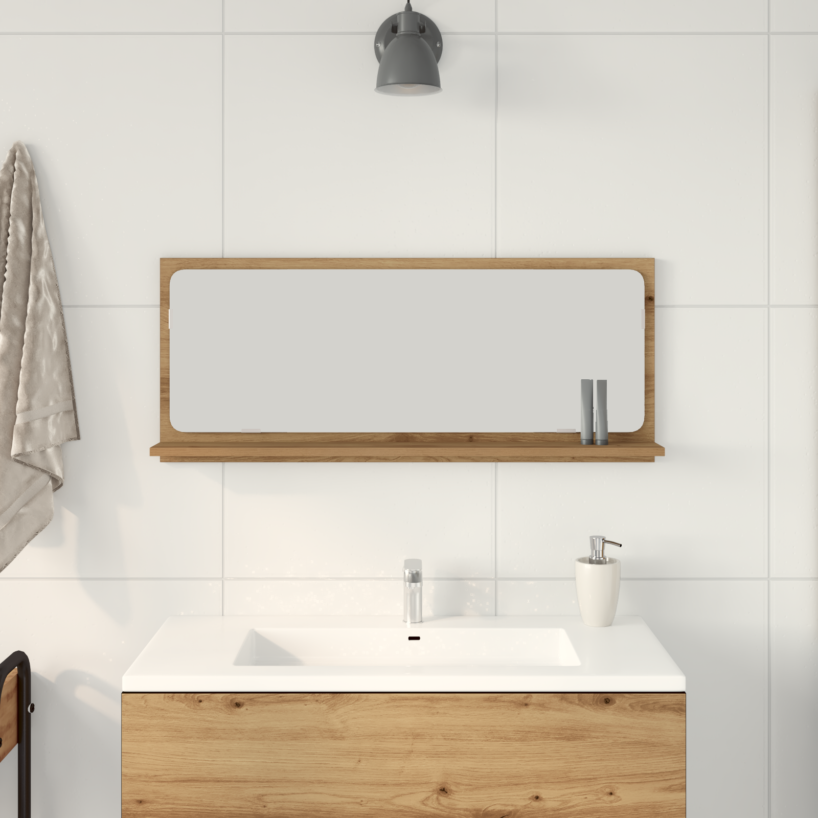 Bathroom Mirror - Handmade Oak, 90x10.5x37 cm, Made from Engineered Wood - Image 4