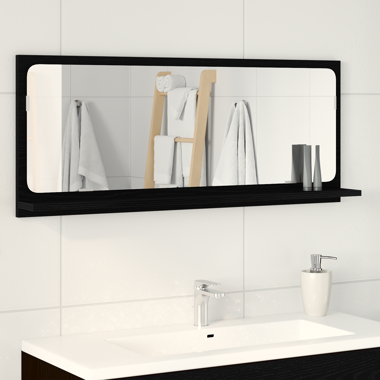 Black Oak Bathroom Mirror - 90x10.5x37 cm, Made from Engineered Wood