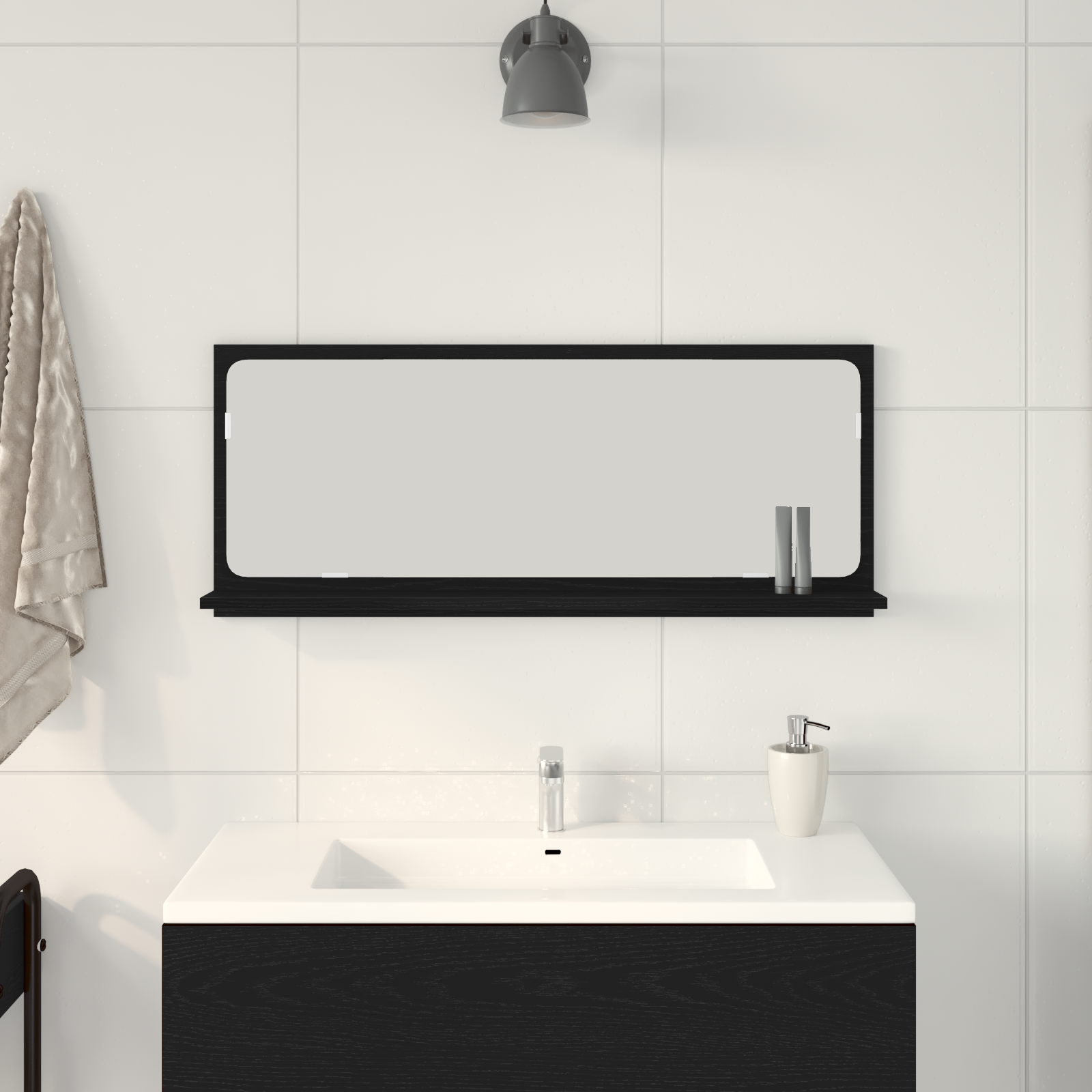 Black Oak Bathroom Mirror - 90x10.5x37 cm, Made from Engineered Wood - Image 4