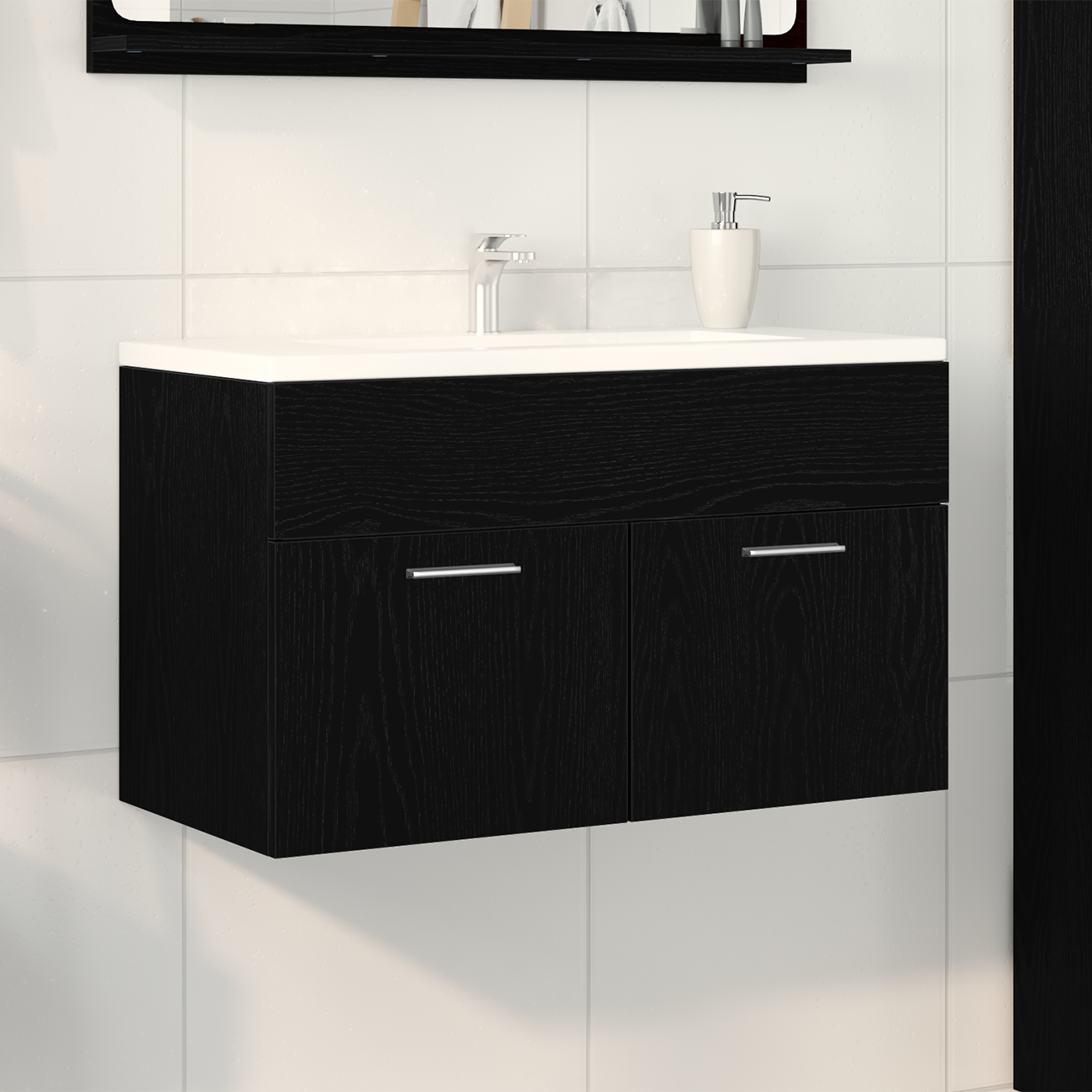 Black Oak Bathroom Sink Cabinet - 80x38.5x46 cm, Made from Engineered Wood