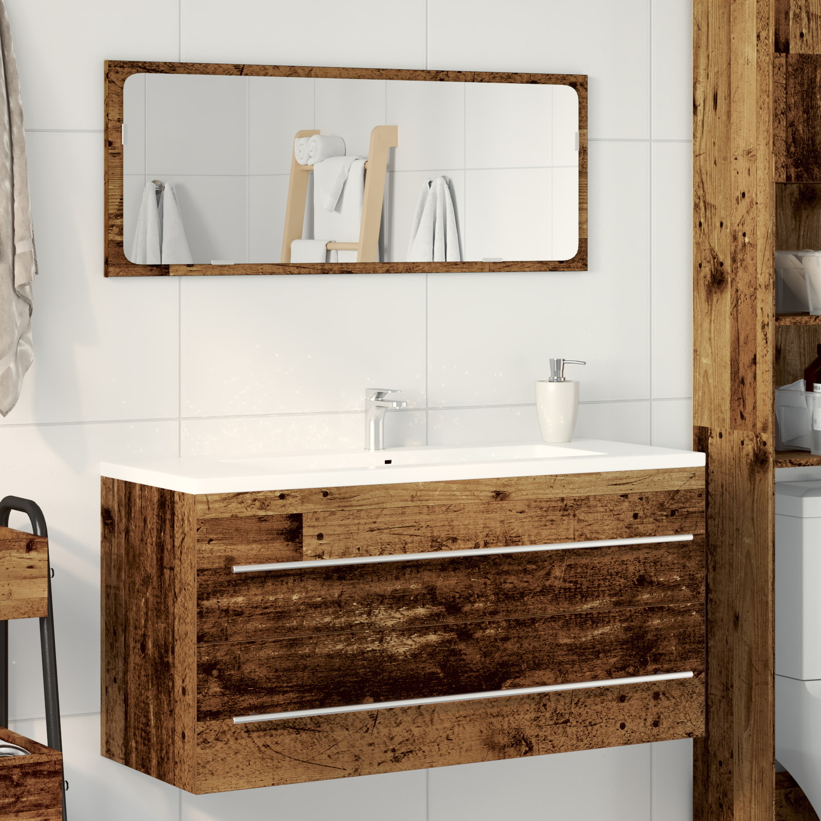 vidaXL Dulap pentru chiuvetă cu sertar Lemn Vechi 100 x 38.5 x 48 cm