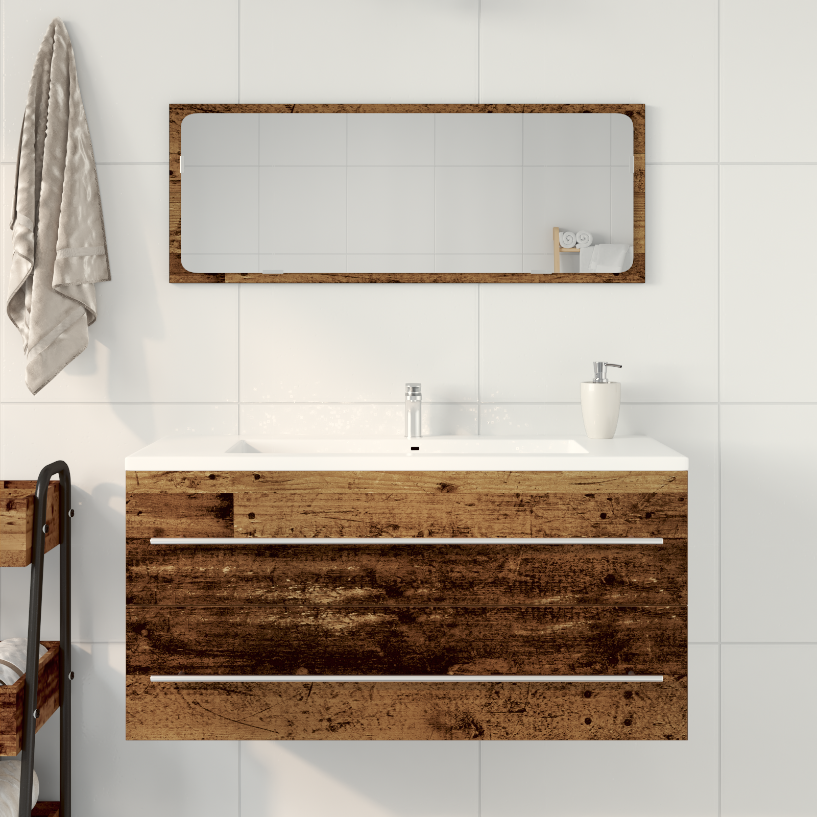 Bathroom Sink Cabinet Old Wood 100x38.5x48 cm Engineered Wood - Image 4
