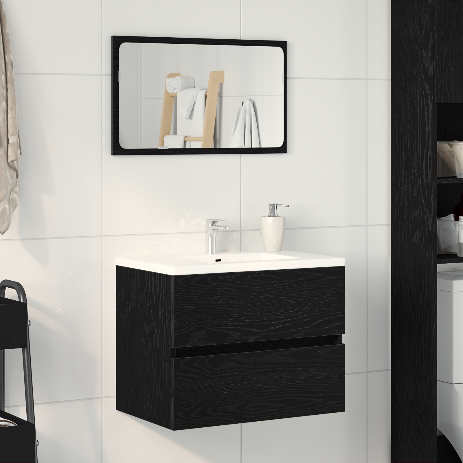 Sink Cabinet Black Oak 60x38.5x45 cm Engineered Wood