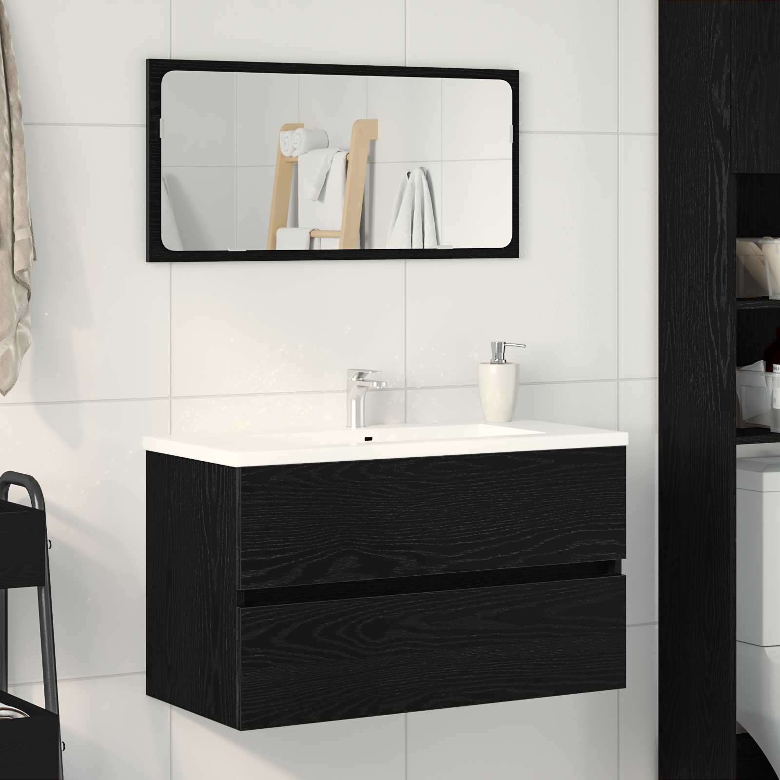 Sink Cabinet Black Oak 80x38.5x45 cm Engineered Wood