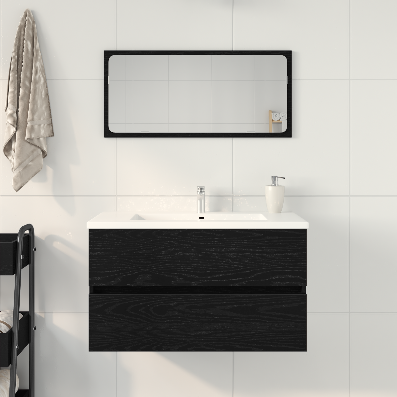 Sink Cabinet Black Oak 80x38.5x45 cm Engineered Wood - Image 4